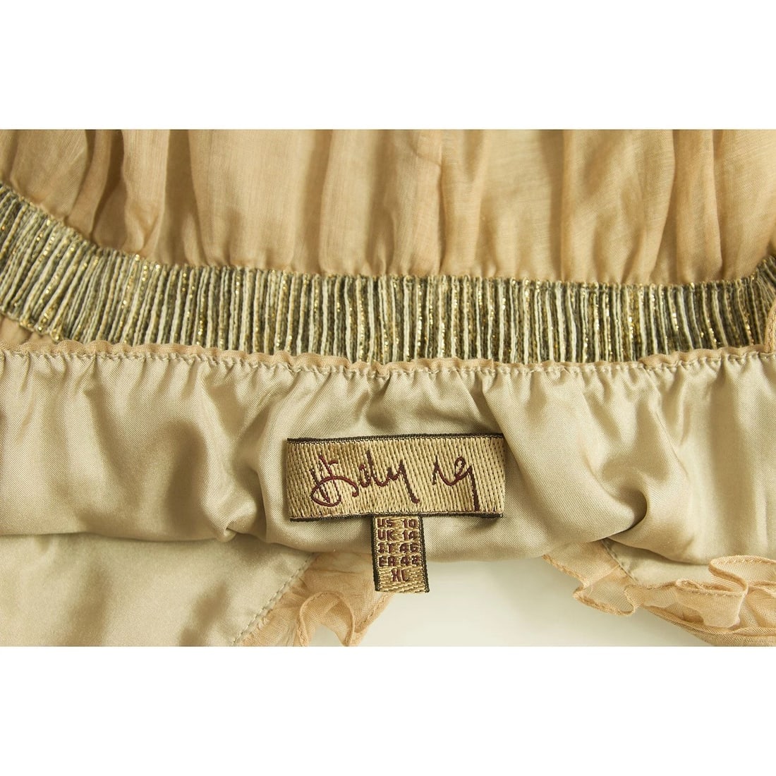 Beige Cotton Silk Beaded tunic top blouse spaghetti straps size XL IT 46, UK 14 - 5