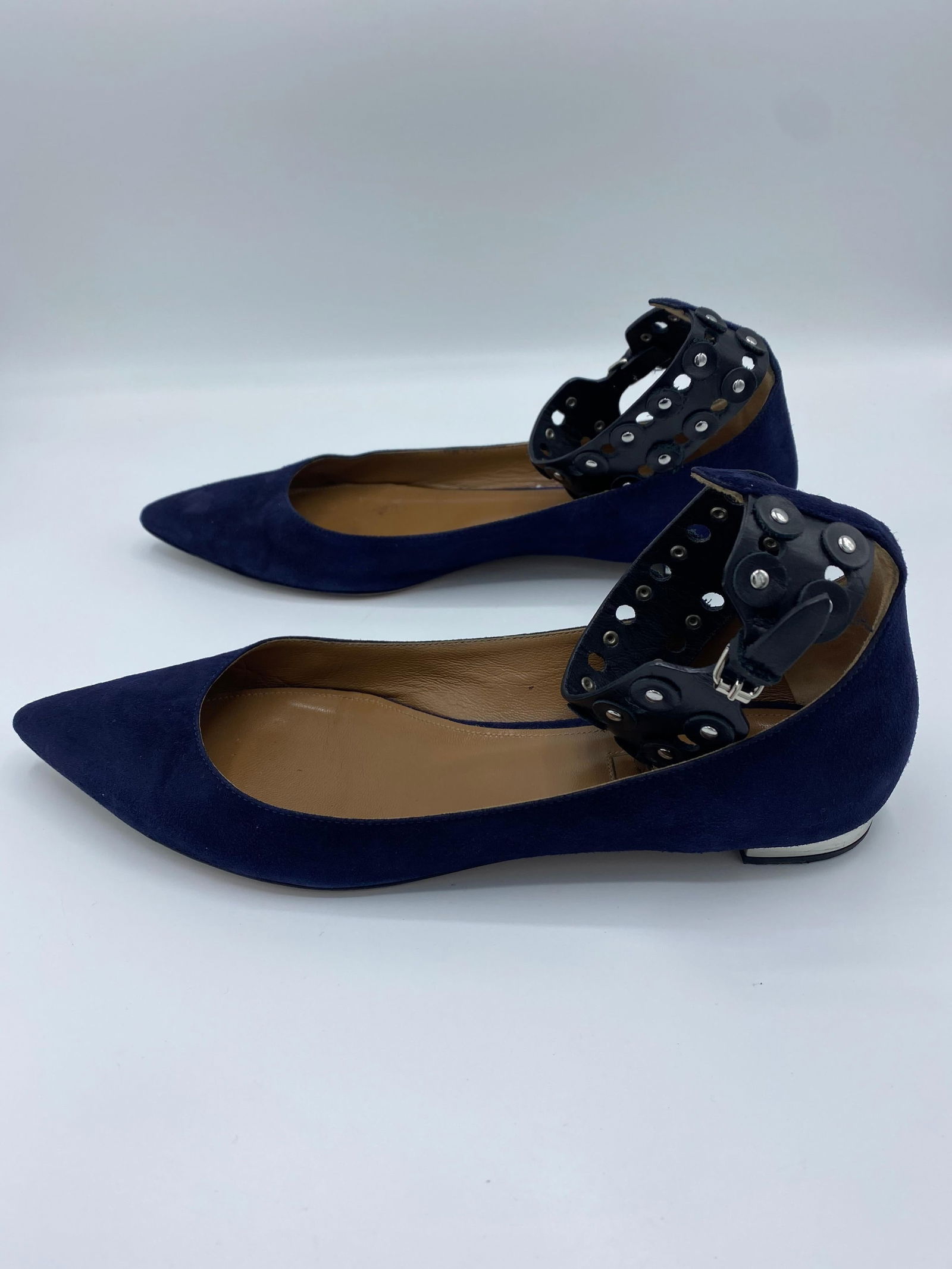 Aquazzura Firenze Rockstar Navy Suede Pointed Toe Flats, Size 39 - 10