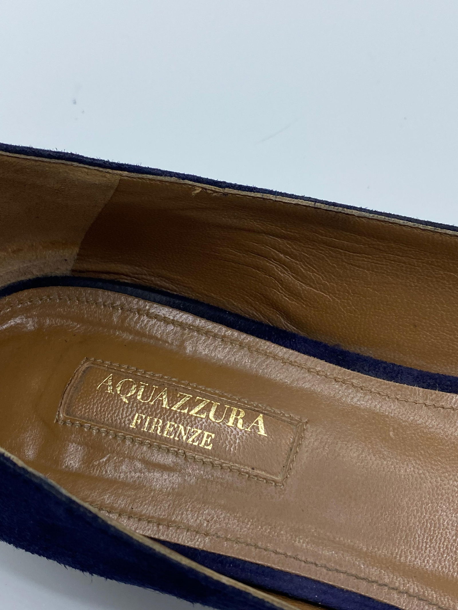 Aquazzura Firenze Rockstar Navy Suede Pointed Toe Flats, Size 39 - 19