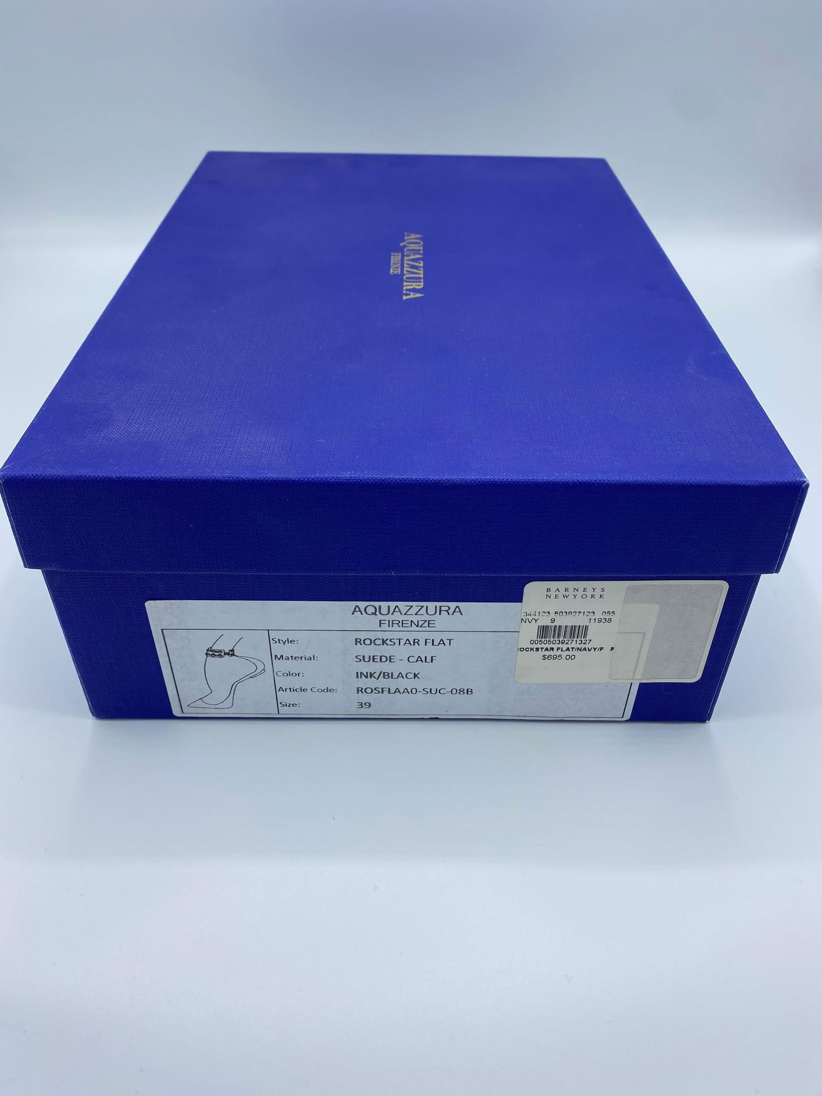 Aquazzura Firenze Rockstar Navy Suede Pointed Toe Flats, Size 39 - 6