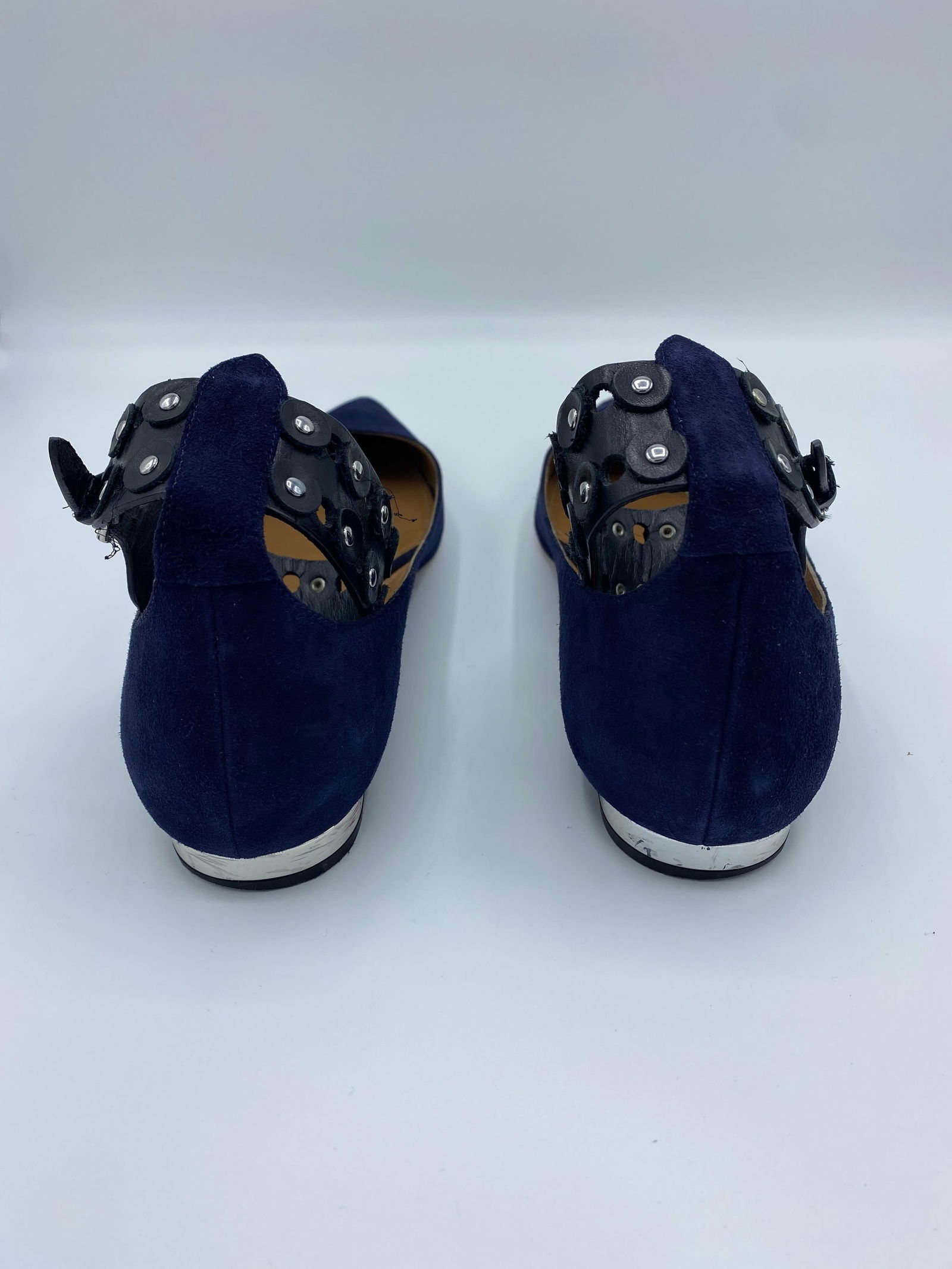 Aquazzura Firenze Rockstar Navy Suede Pointed Toe Flats, Size 39 - 9