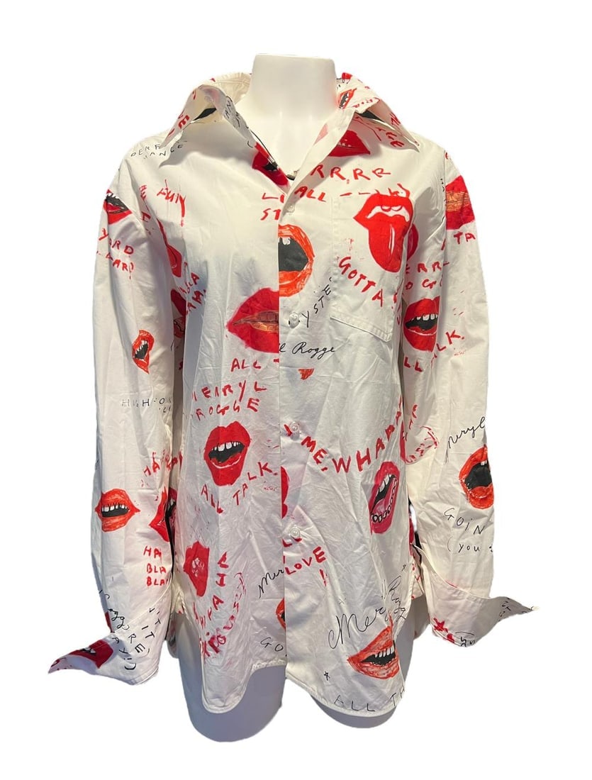 Meryll Rogge White and Red Button Down Shirt, Size 38 - 10