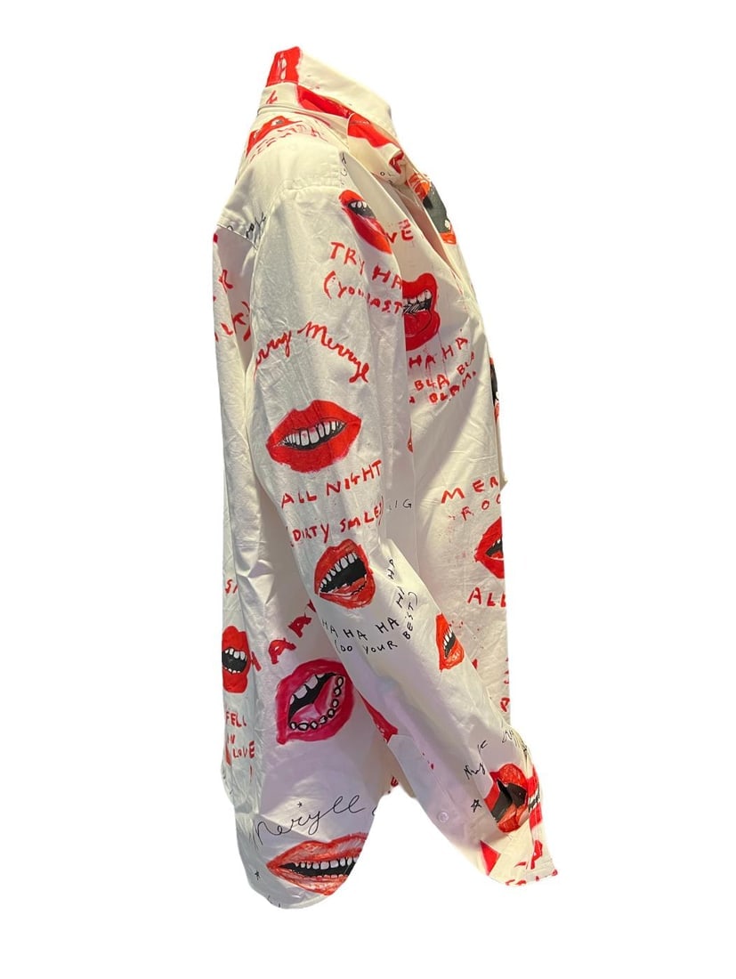 Meryll Rogge White and Red Button Down Shirt, Size 38 - 20