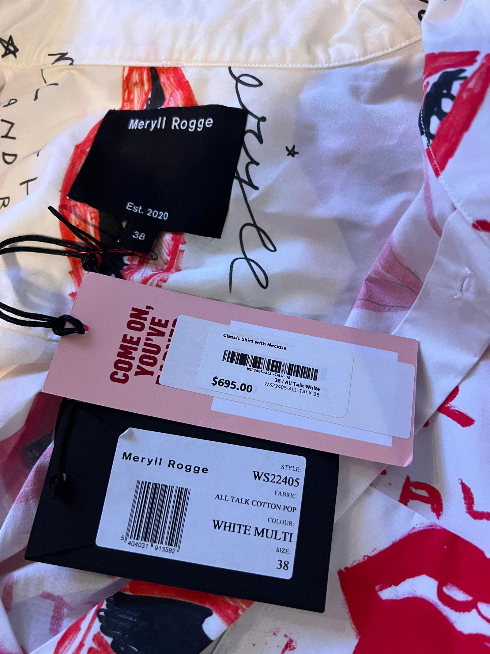 Meryll Rogge White and Red Button Down Shirt, Size 38 - 3