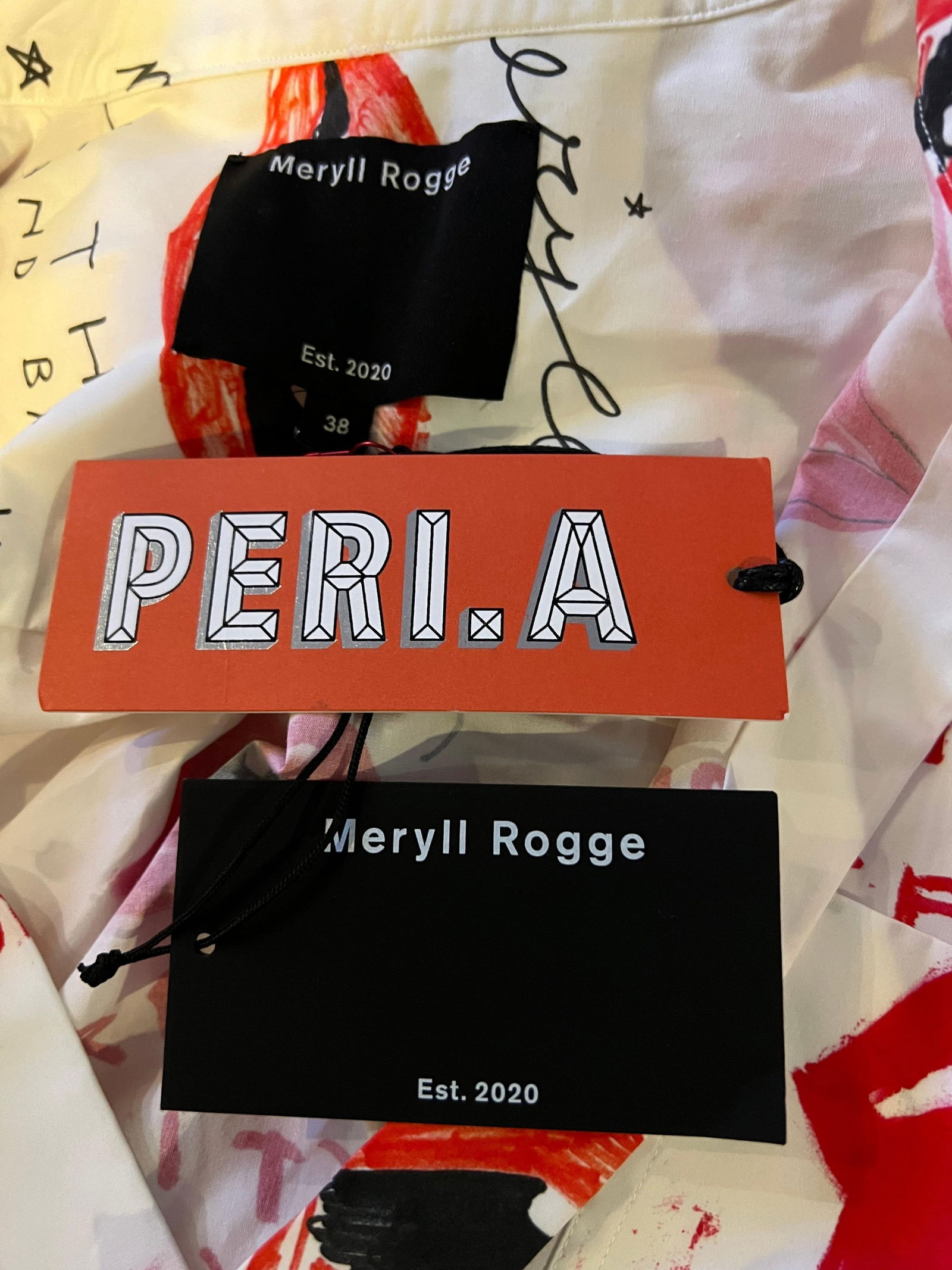 Meryll Rogge White and Red Button Down Shirt, Size 38 - 4