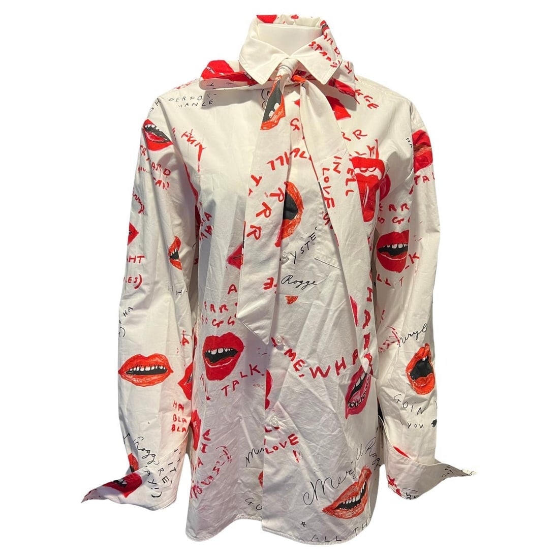 Meryll Rogge White and Red Button Down Shirt, Size 38 - 7