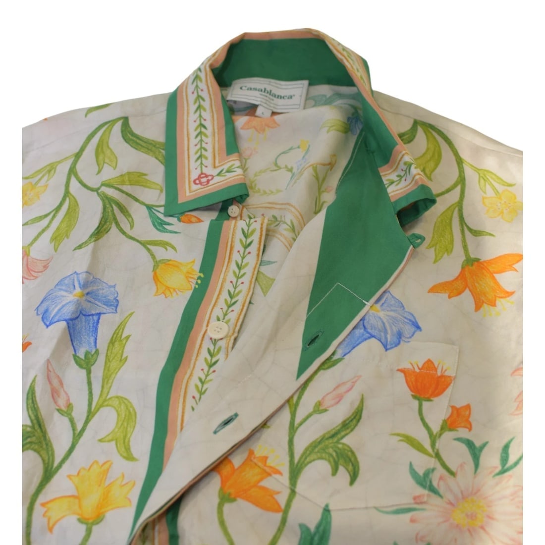 Casablanca Tennis Club Floral Silk Shirt L Made in Italy Short Sleeve Botanical - 5
