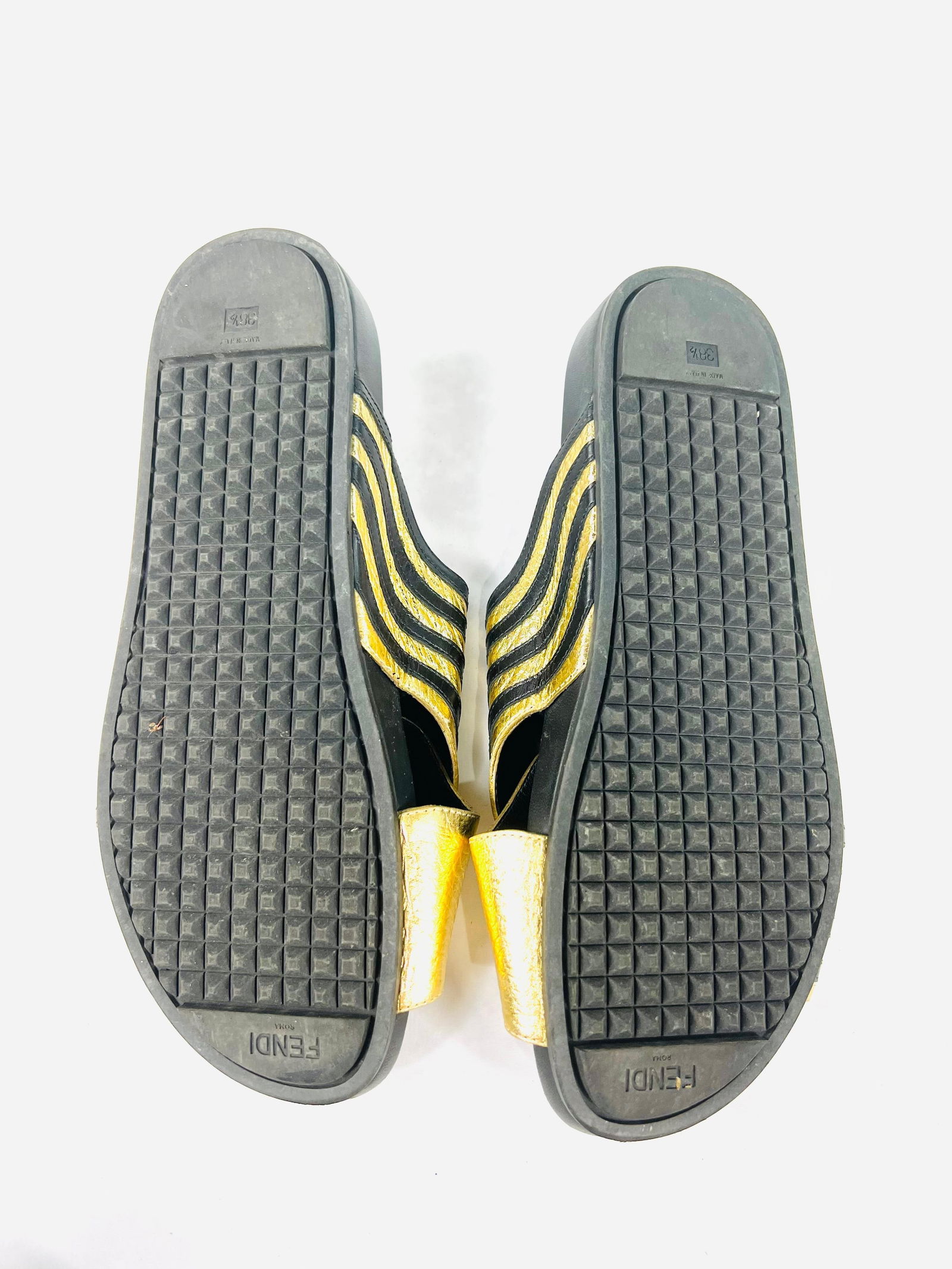 Fendi Gold Edition Leather Flat Sandals, Size 38.5 - 14