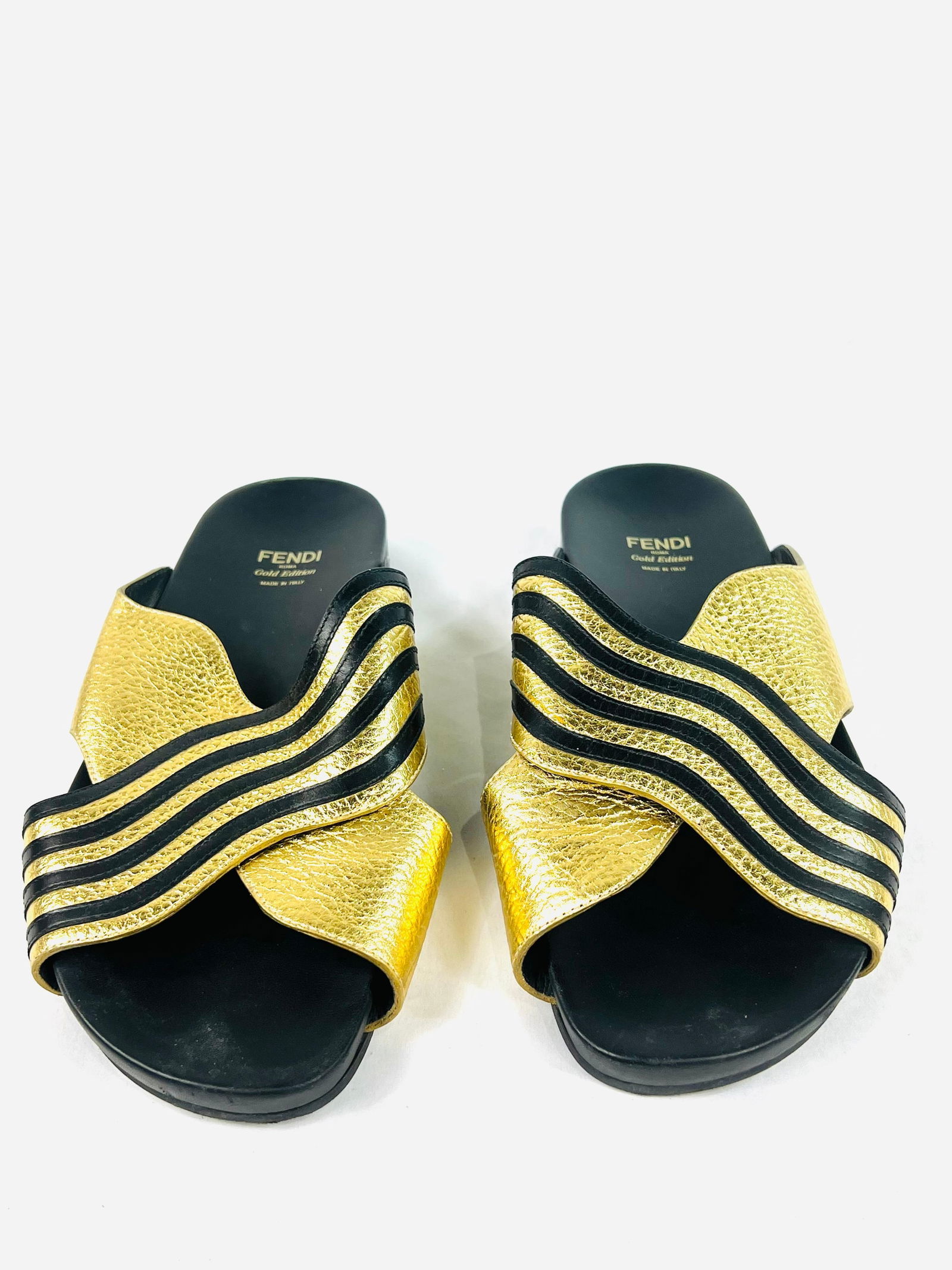 Fendi Gold Edition Leather Flat Sandals, Size 38.5 - 16