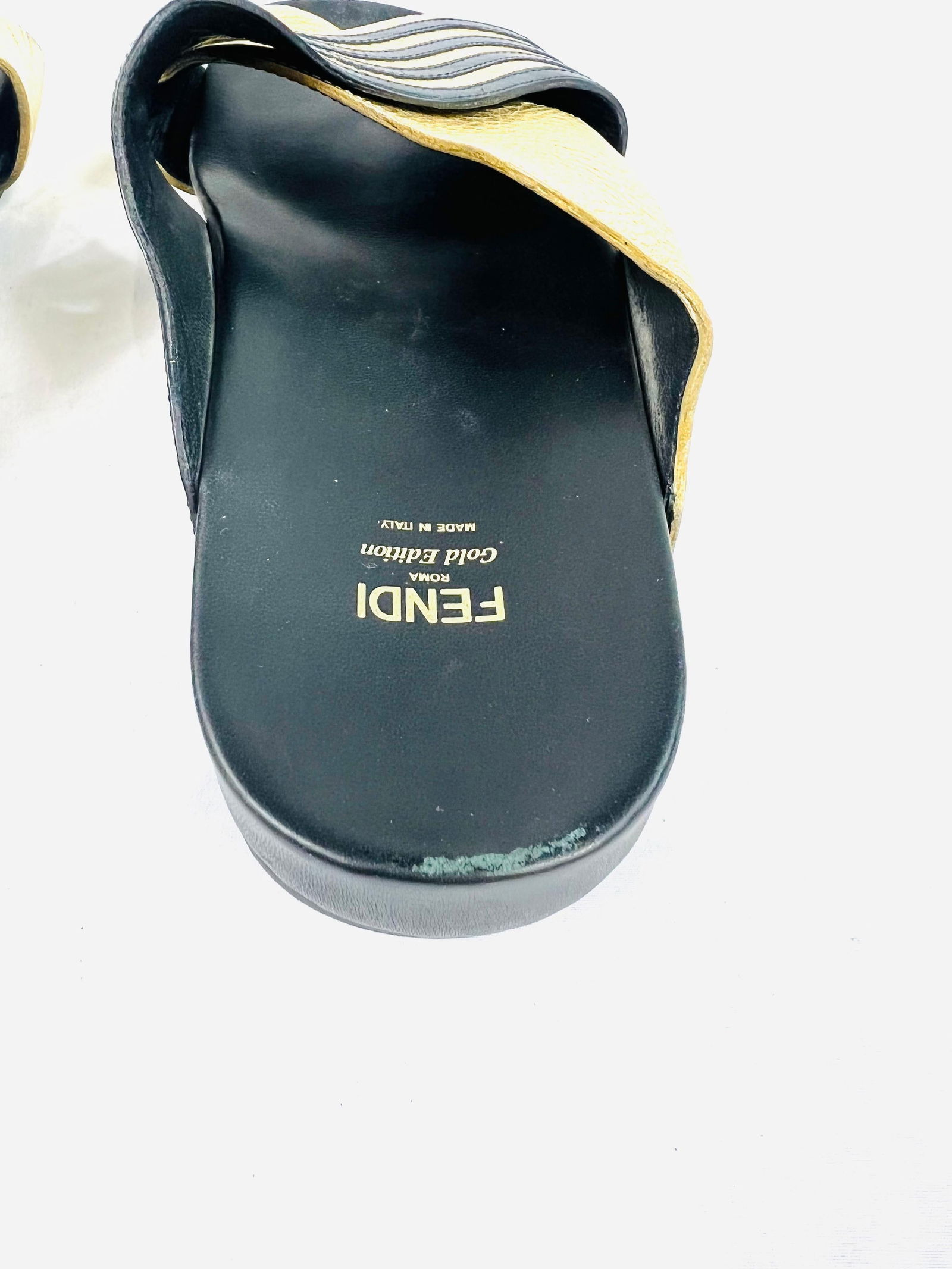 Fendi Gold Edition Leather Flat Sandals, Size 38.5 - 4