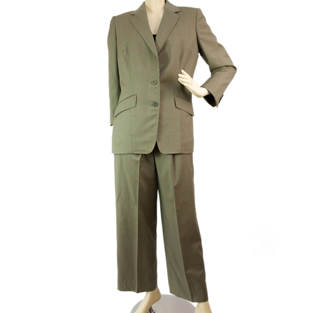 Tailor Made khaki Green Checked Jacket Blazer Pants Trousers Suit: Title:Tailor Made khaki Green Checked Jacket Blazer Pants Trousers Suit Description:This is a classic yet lovely Tailor made jacket pants suit you can wear for years to come, a timeless piece you shal