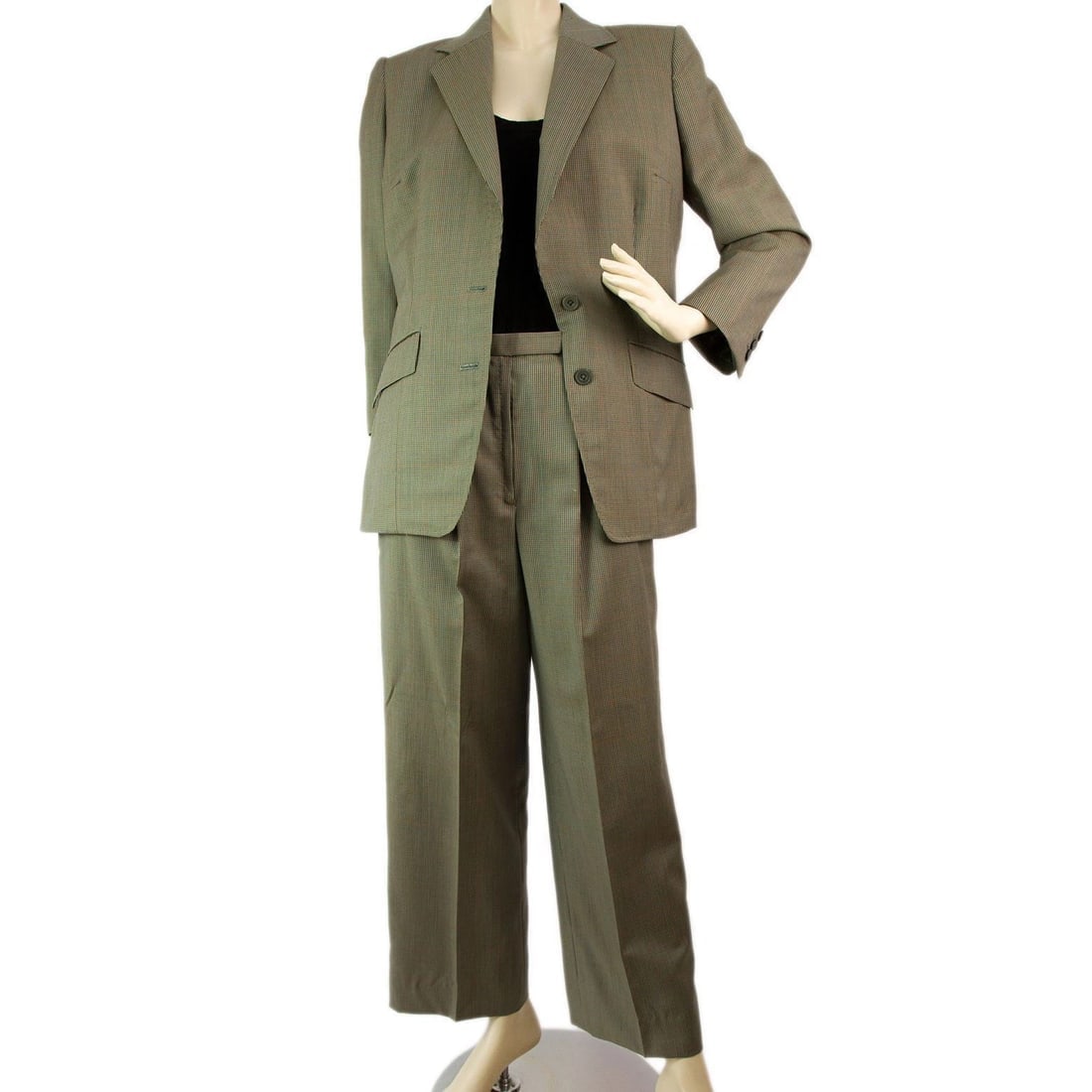Tailor Made khaki Green Checked Jacket Blazer Pants Trousers Suit - 2