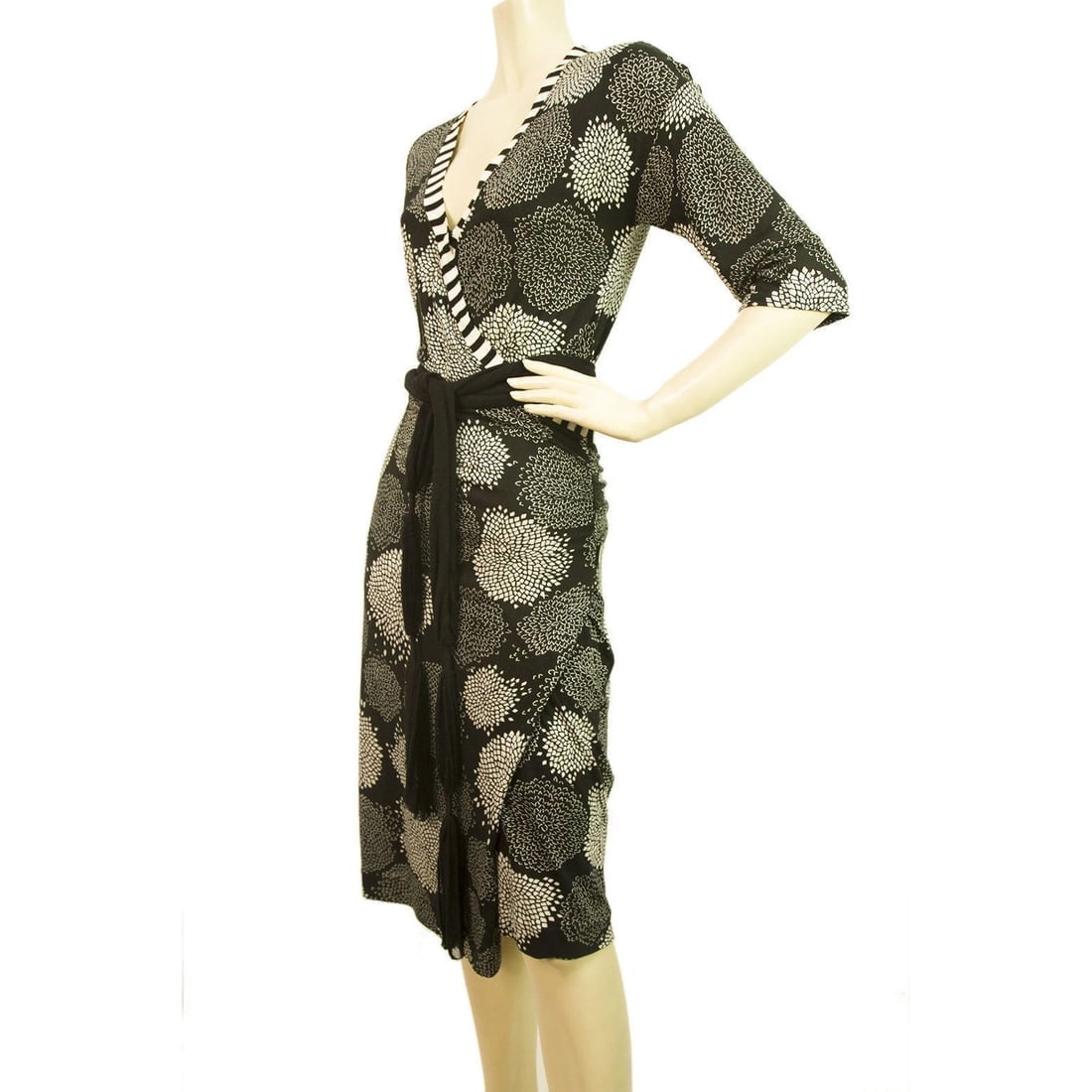 Marc Cain Floral Printed Black Gray Viscose V neck Dress- Sz 3 - 3