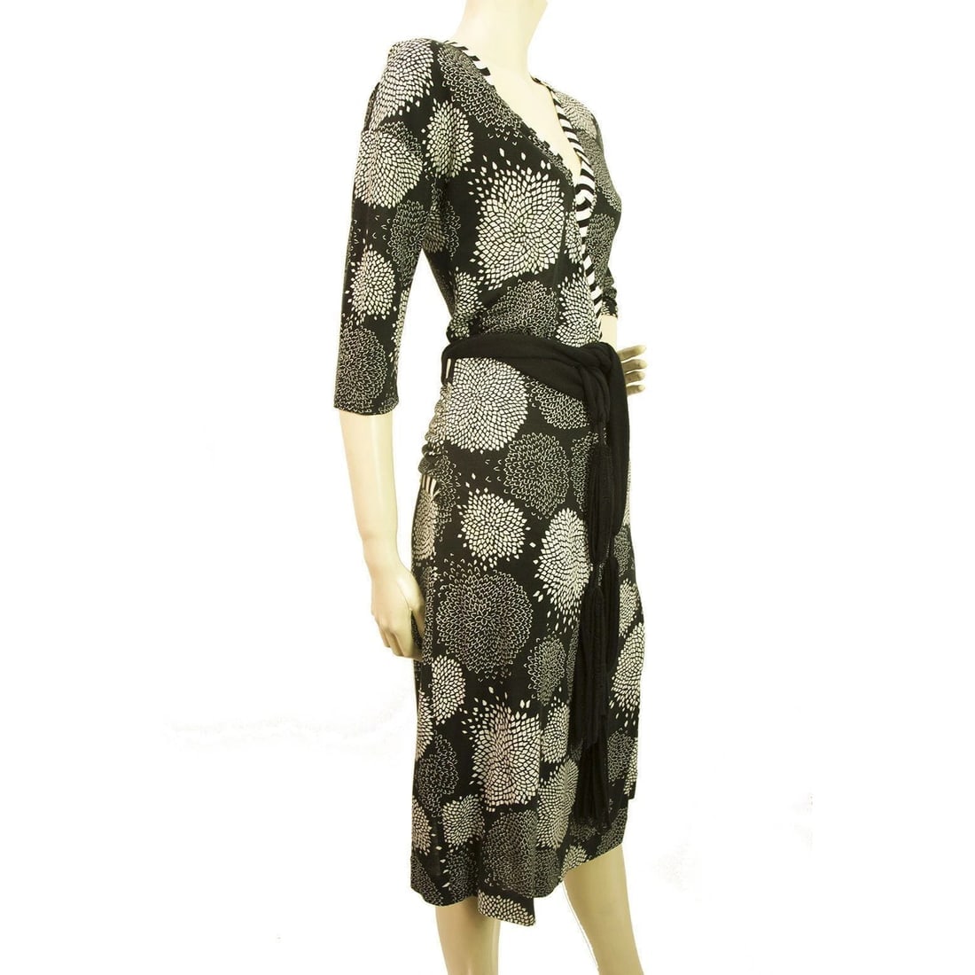 Marc Cain Floral Printed Black Gray Viscose V neck Dress- Sz 3 - 4