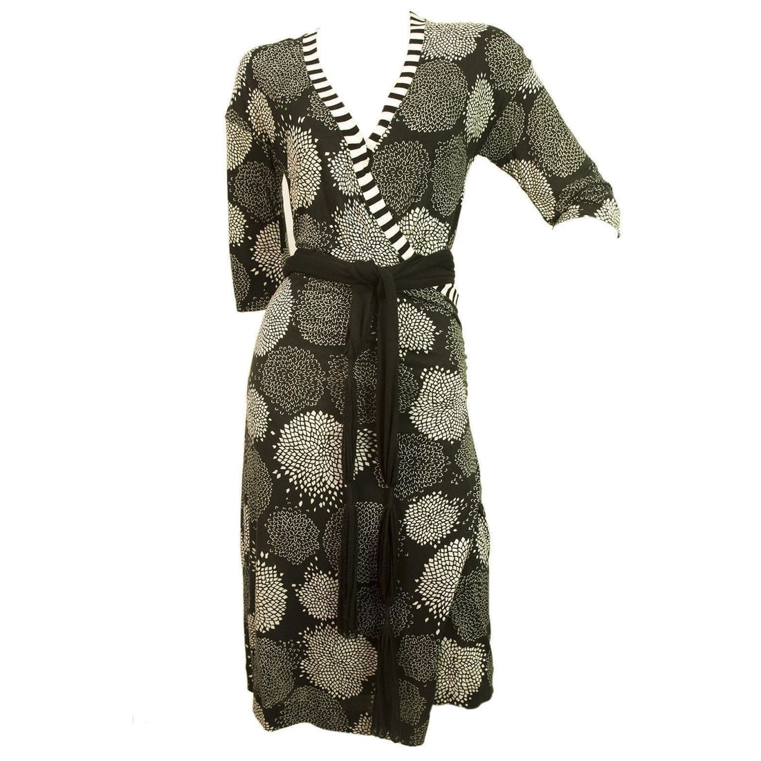 Marc Cain Floral Printed Black Gray Viscose V neck Dress- Sz 3 - 8