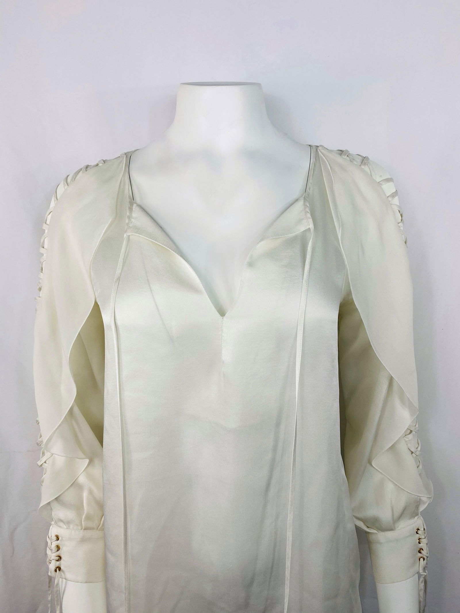 Givenchy White Silk Long Sleeves Blouse Top - 14