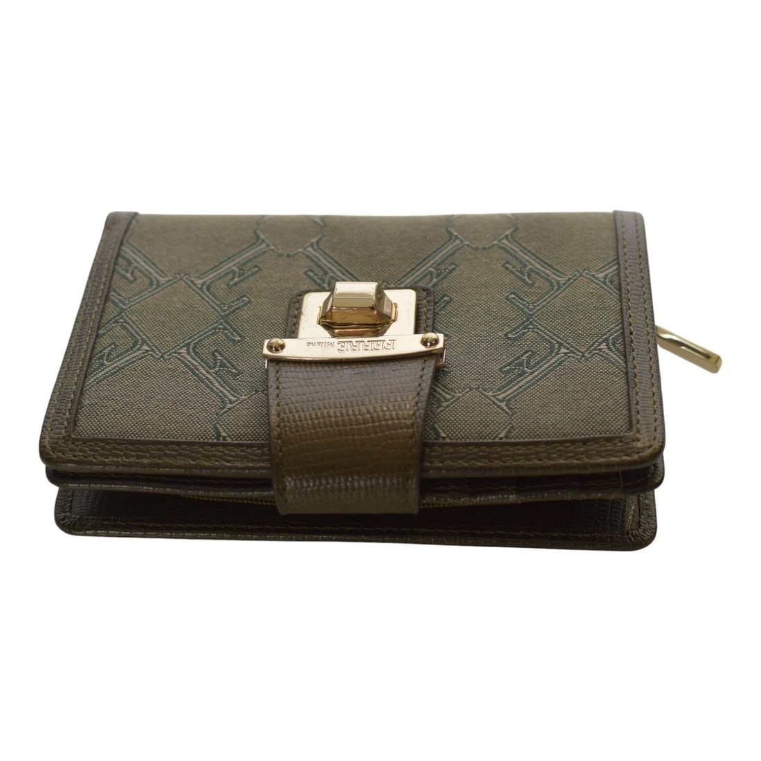 Giangranco Ferre Khaki Leather & Fabric Wallet Gold hardware Medium Envelope - 11
