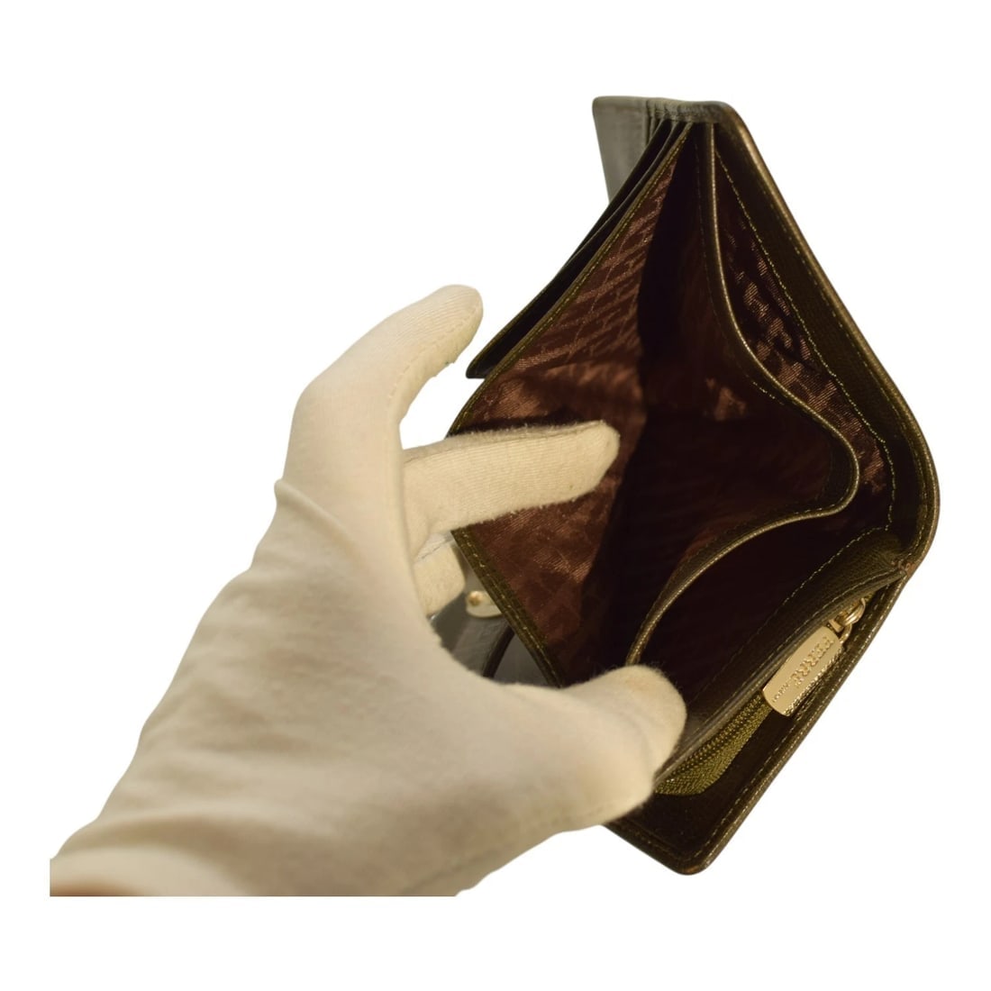 Giangranco Ferre Khaki Leather & Fabric Wallet Gold hardware Medium Envelope - 14