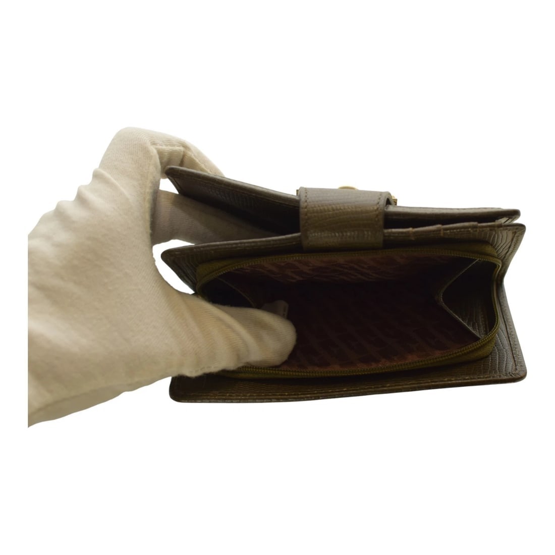 Giangranco Ferre Khaki Leather & Fabric Wallet Gold hardware Medium Envelope - 15