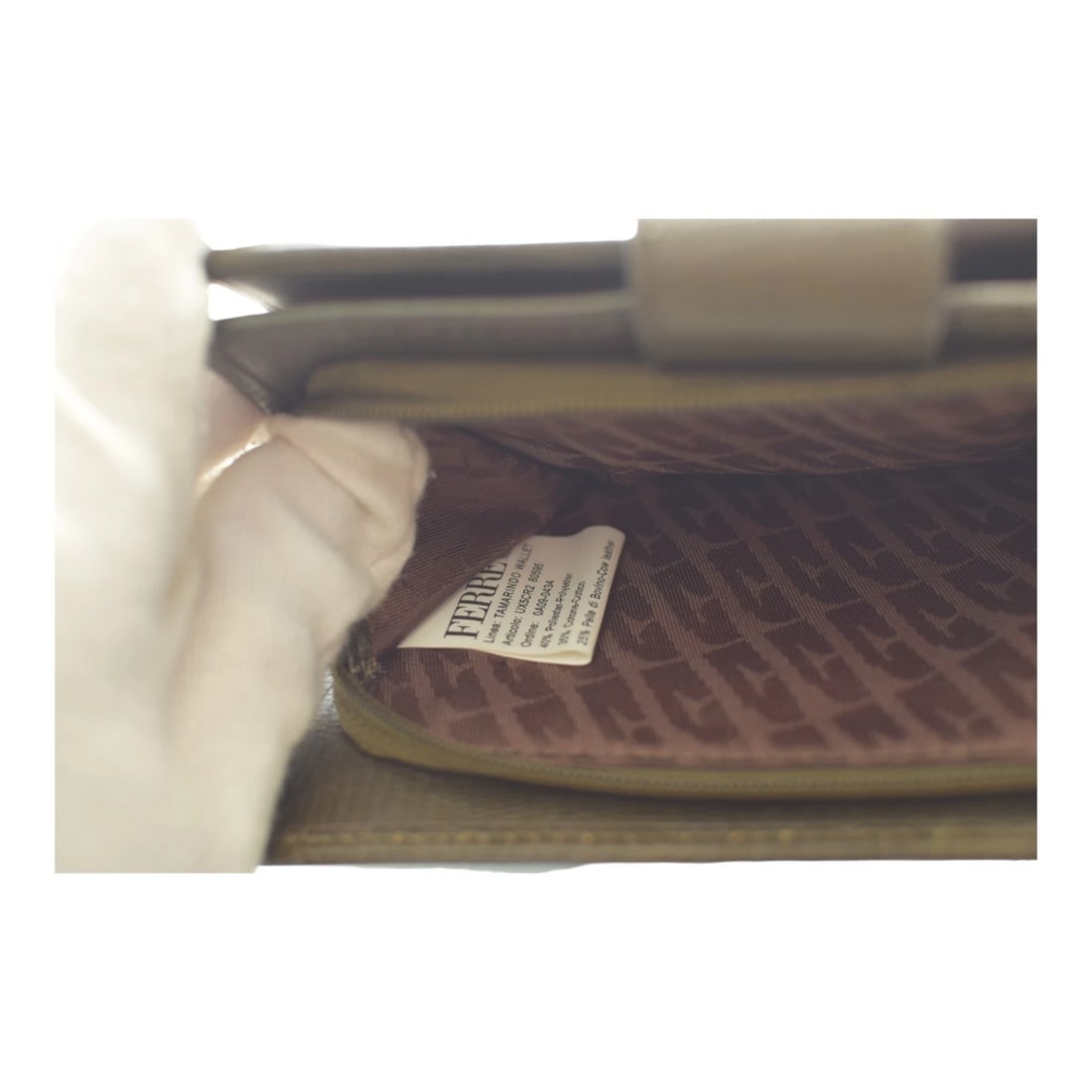 Giangranco Ferre Khaki Leather & Fabric Wallet Gold hardware Medium Envelope - 16