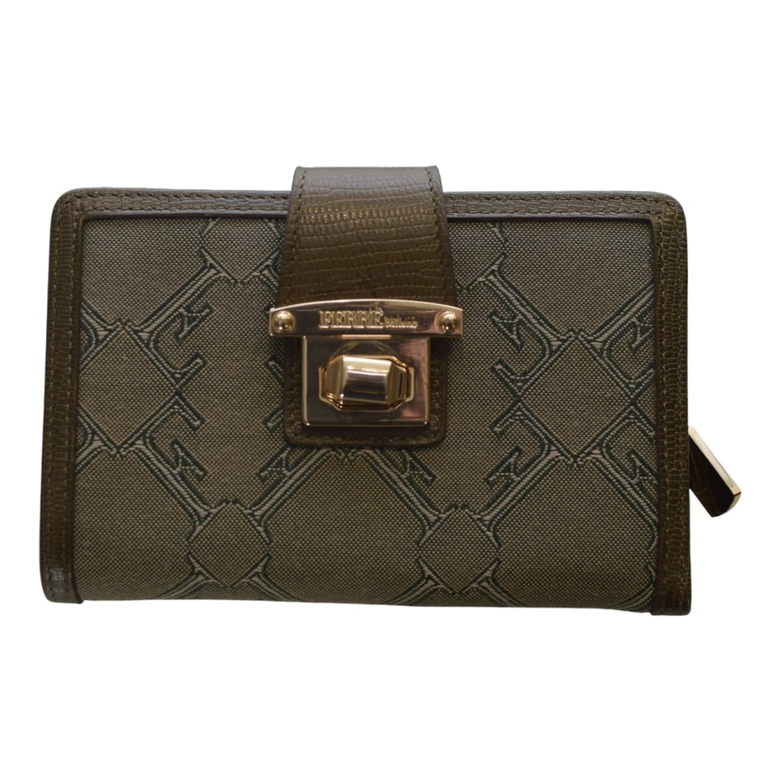 Giangranco Ferre Khaki Leather & Fabric Wallet Gold hardware Medium Envelope - 2