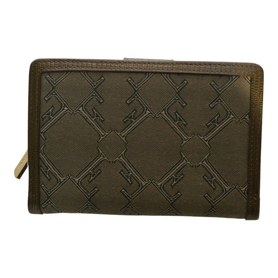 Giangranco Ferre Khaki Leather & Fabric Wallet Gold hardware Medium Envelope - 3