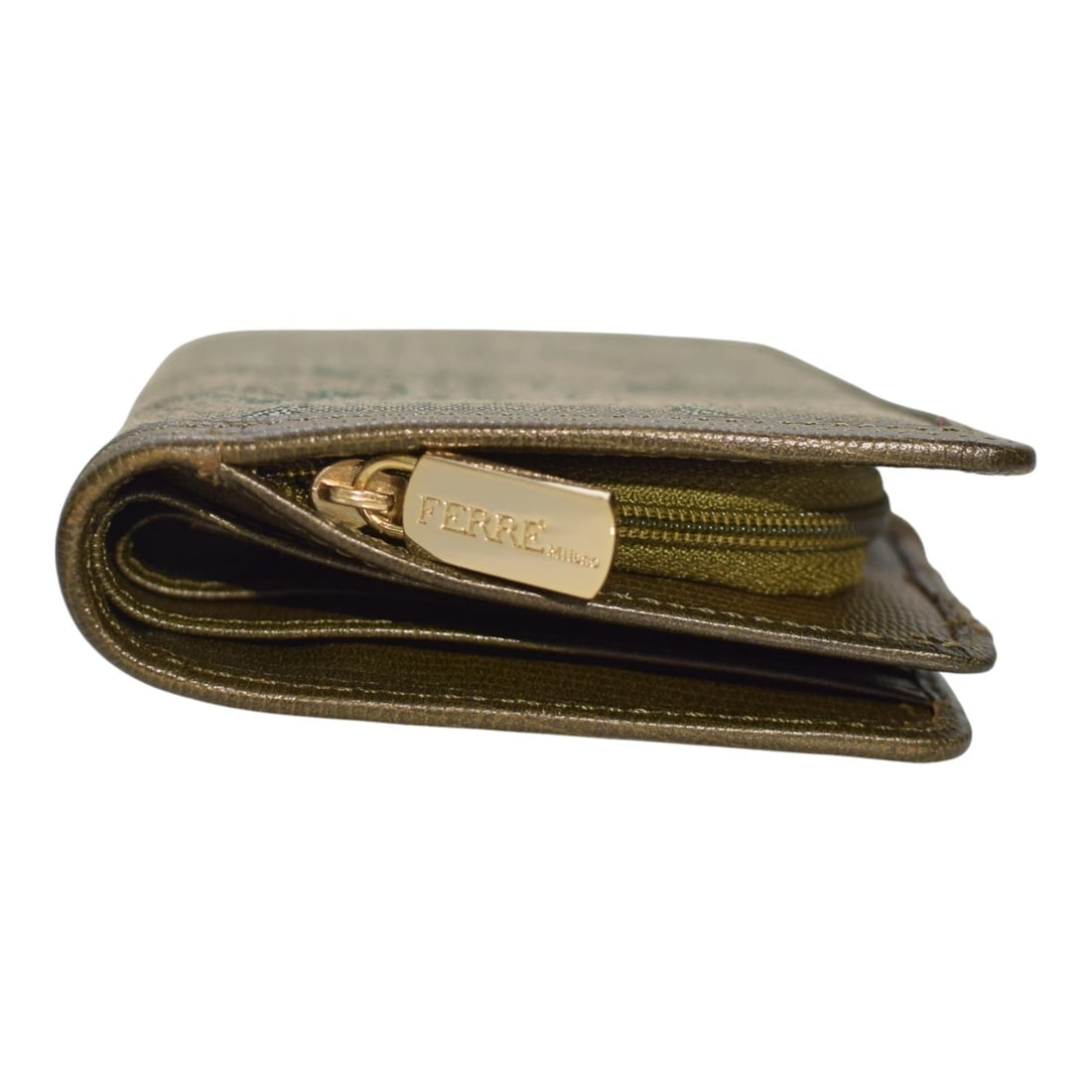 Giangranco Ferre Khaki Leather & Fabric Wallet Gold hardware Medium Envelope - 4
