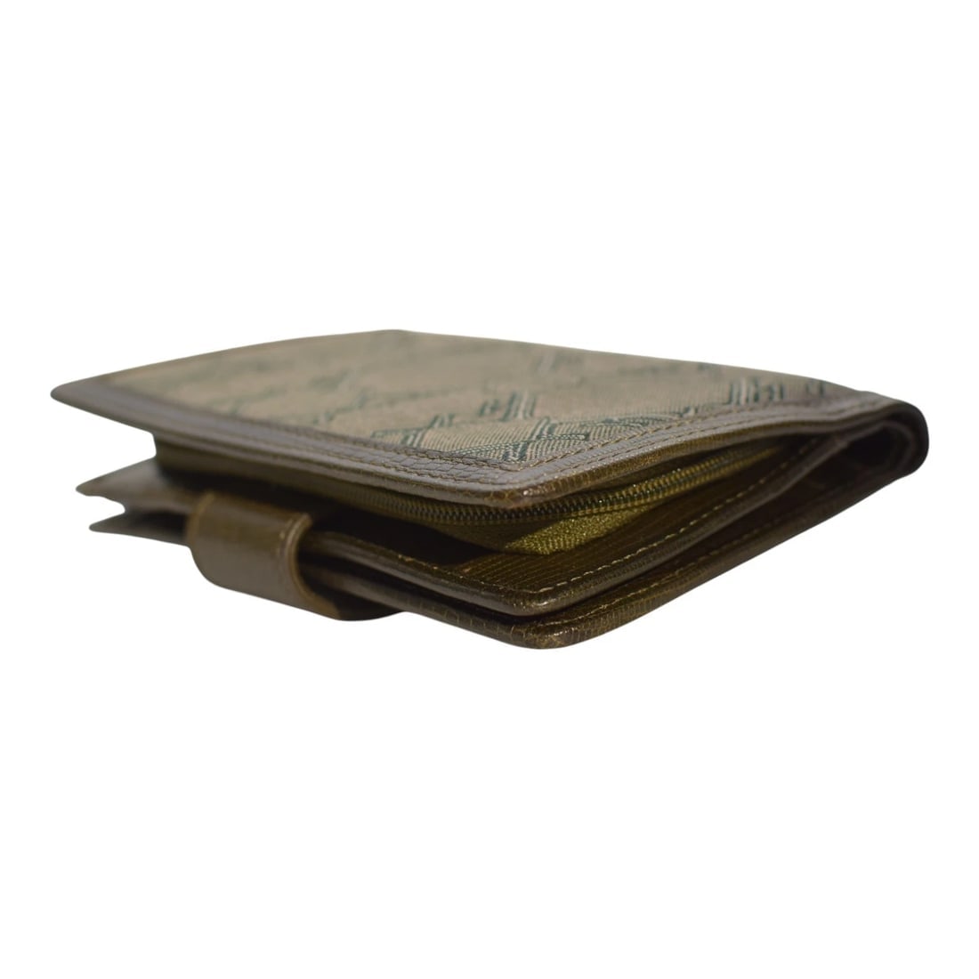 Giangranco Ferre Khaki Leather & Fabric Wallet Gold hardware Medium Envelope - 7