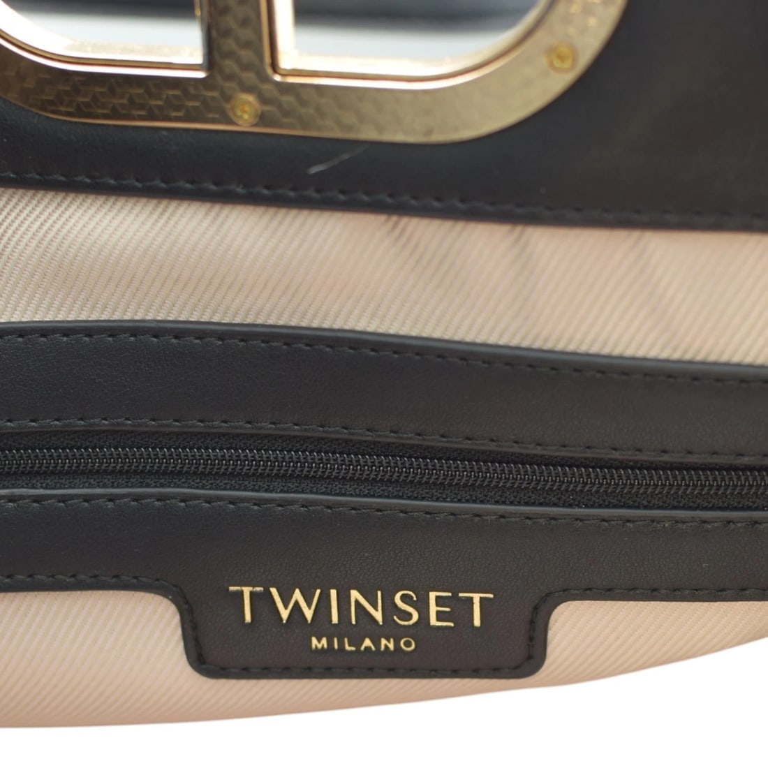 Twinset Milano shopper 'Lila' Oval T handle Black Leather Tote Bag Gold hardware - 14