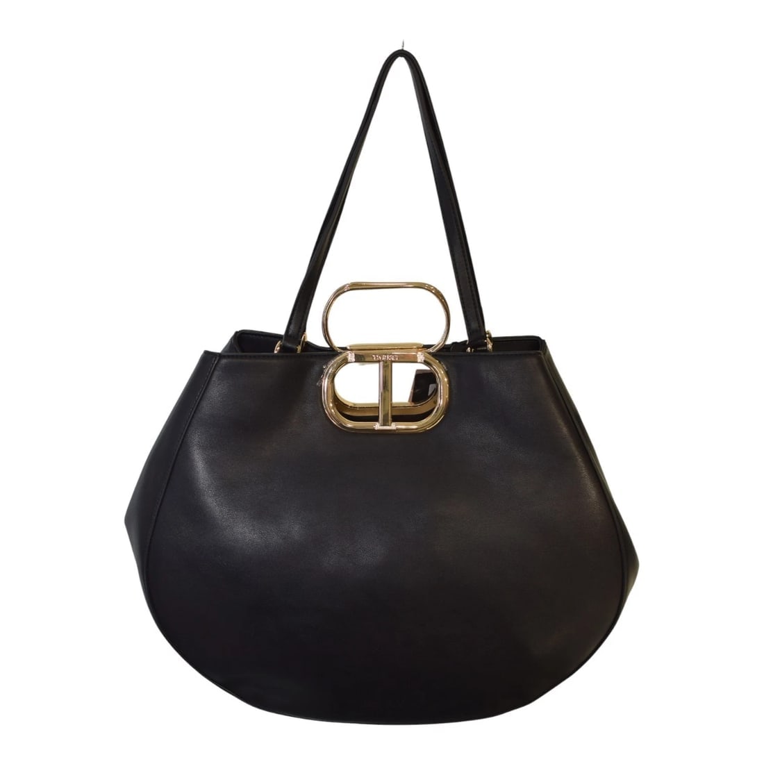 Twinset Milano shopper 'Lila' Oval T handle Black Leather Tote Bag Gold hardware: Title:Twinset Milano shopper 'Lila' Oval T handle Black Leather Tote Bag Gold hardwareDescription:Twinset Milano shopper 'Lila' Oval T handle Black Leather Tote Bag Gold hardware Elegant and