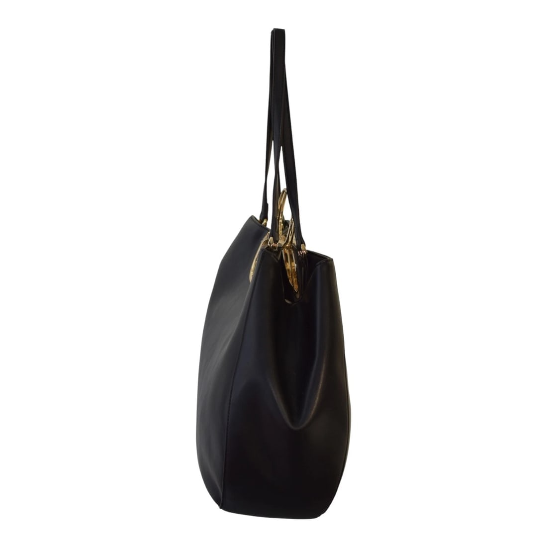 Twinset Milano shopper 'Lila' Oval T handle Black Leather Tote Bag Gold hardware - 5