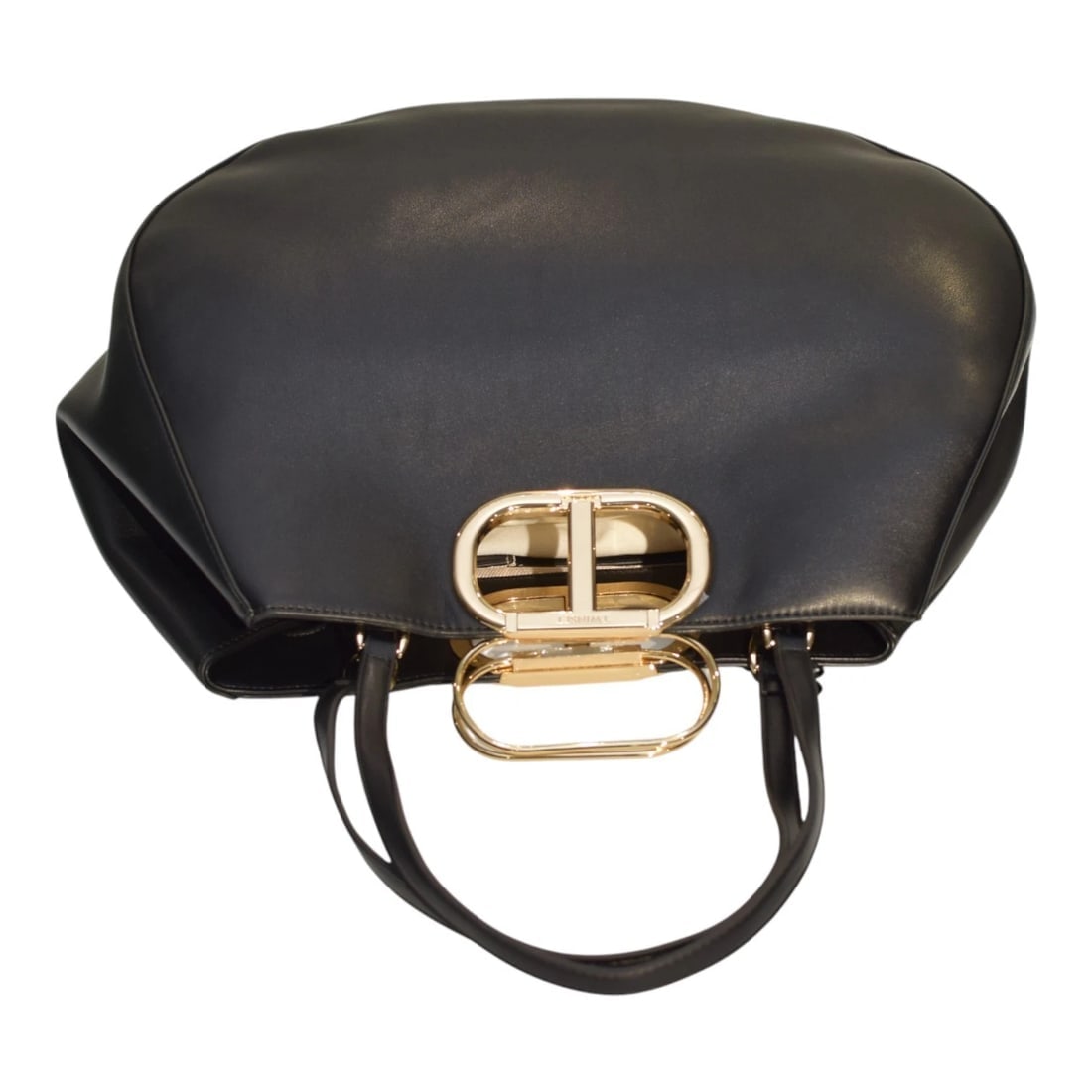 Twinset Milano shopper 'Lila' Oval T handle Black Leather Tote Bag Gold hardware - 6