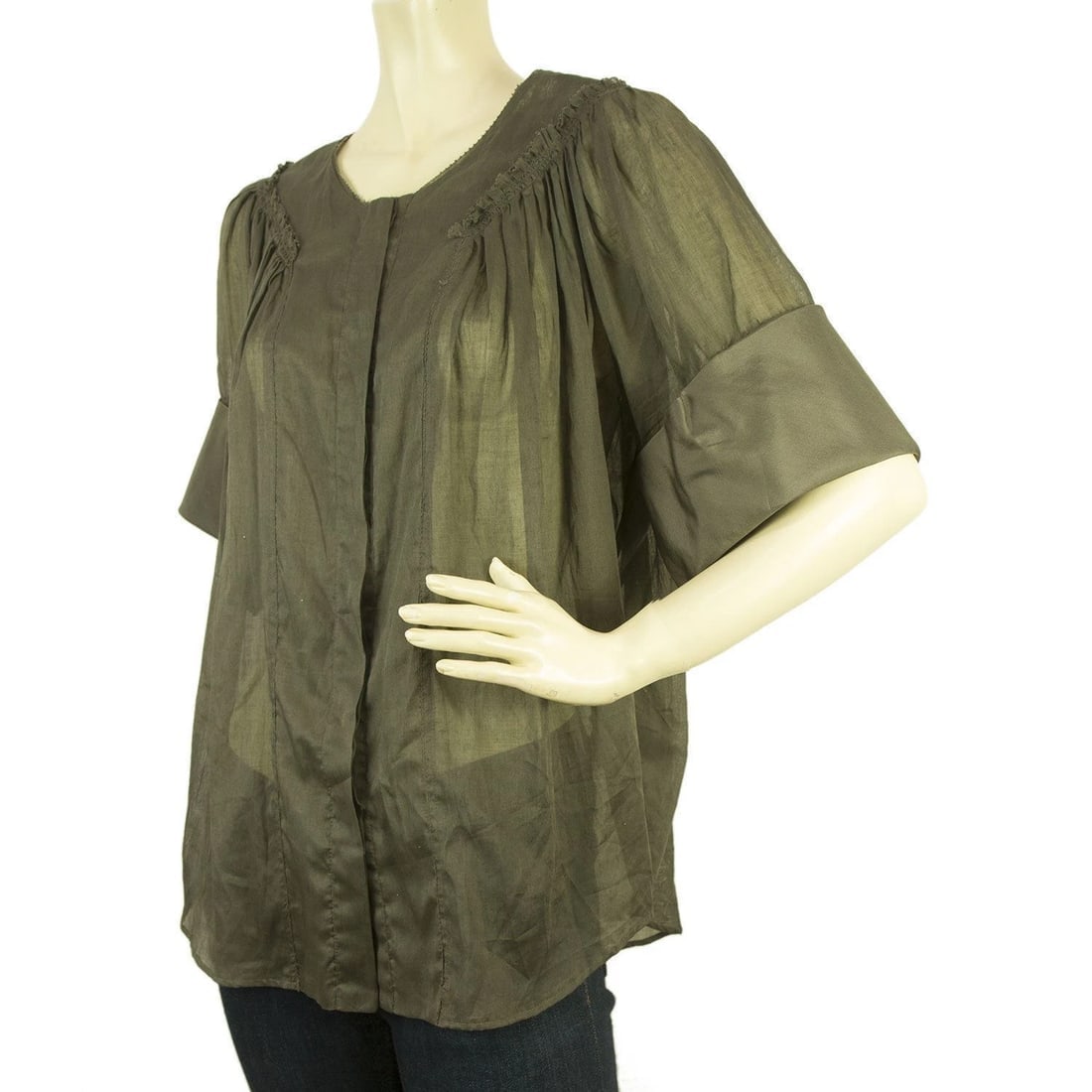 Gianfranco Ferre Gray See-through Silk Cotton Shirt Top Blouse size 40 - 3