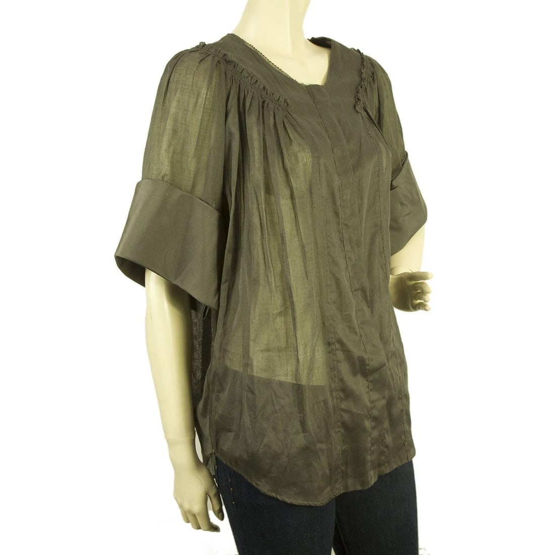 Gianfranco Ferre Gray See-through Silk Cotton Shirt Top Blouse size 40 - 4