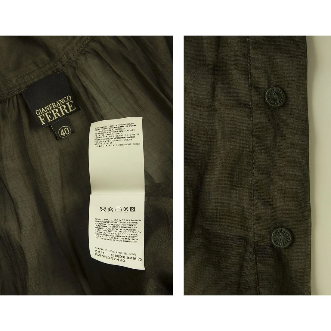 Gianfranco Ferre Gray See-through Silk Cotton Shirt Top Blouse size 40 - 5