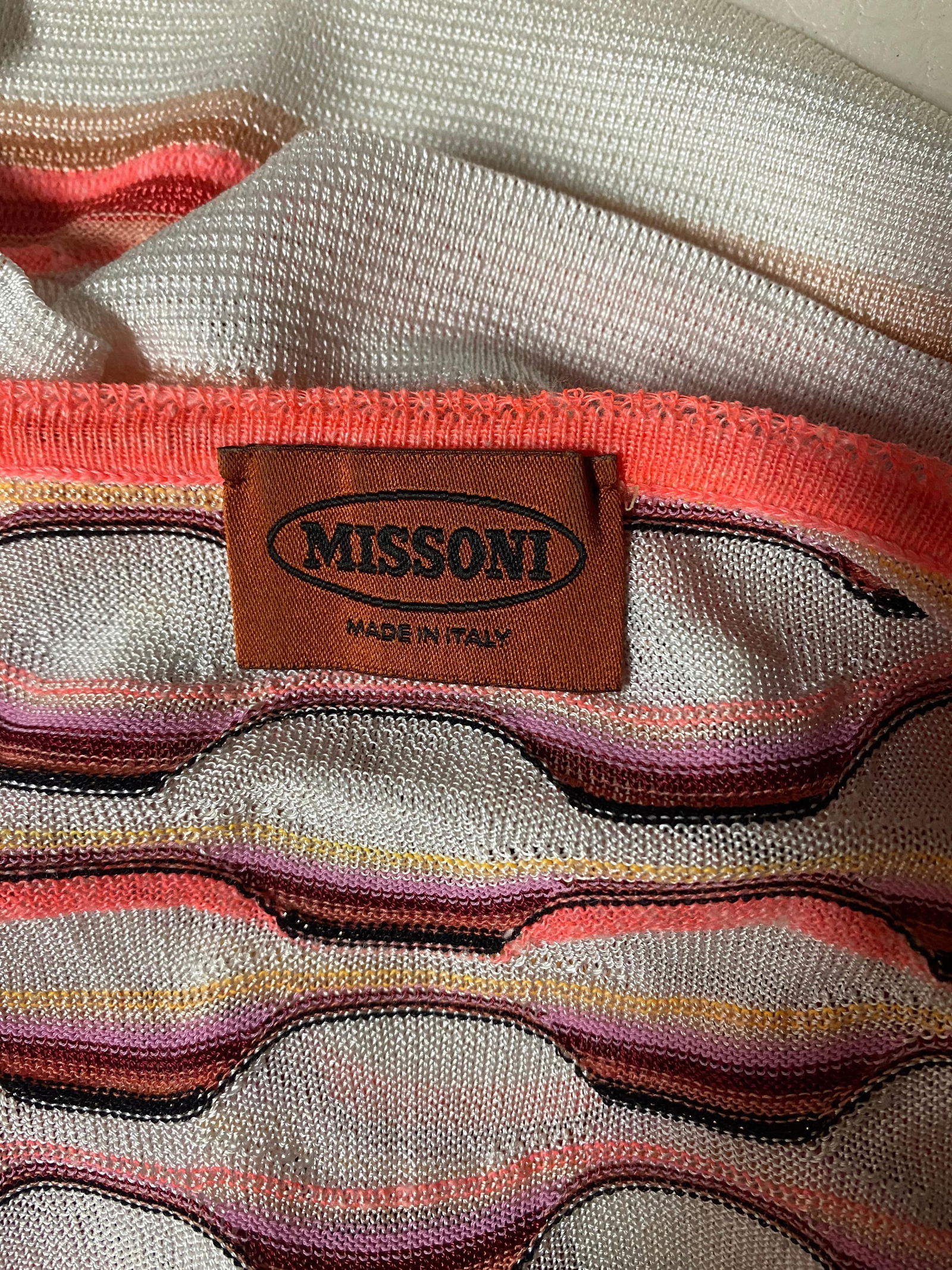 Vintage Missoni White and Orange T- Shirt Top - 4