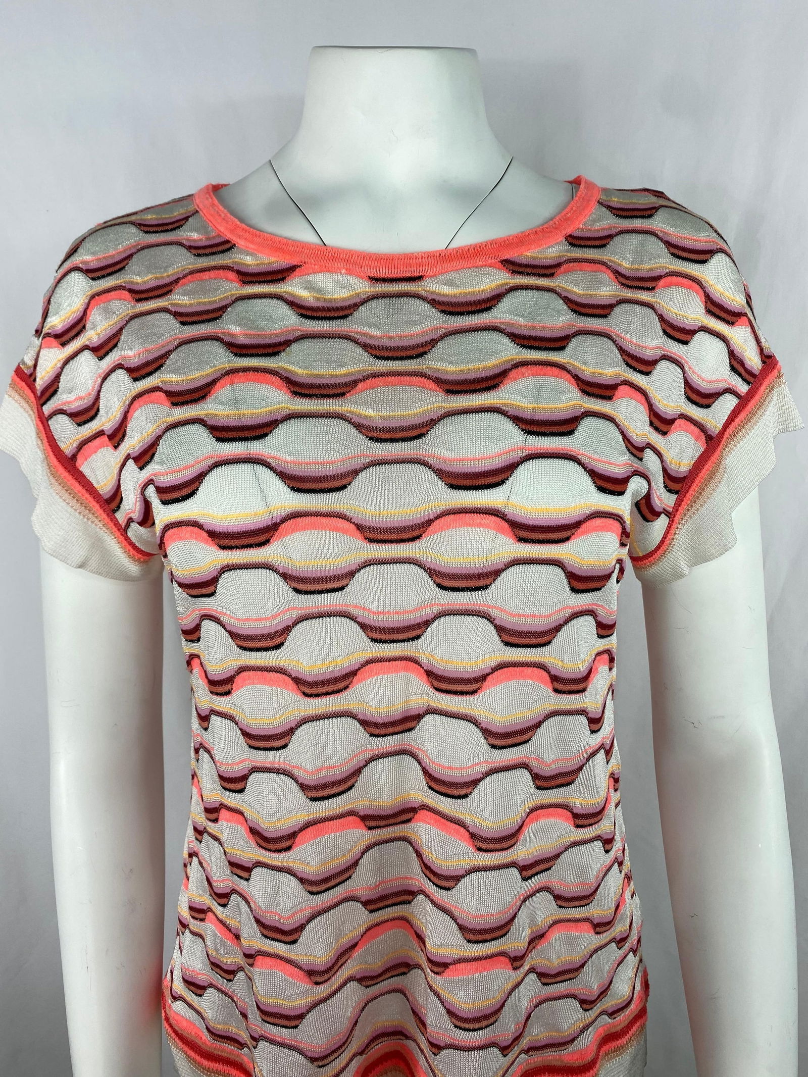Vintage Missoni White and Orange T- Shirt Top - 9