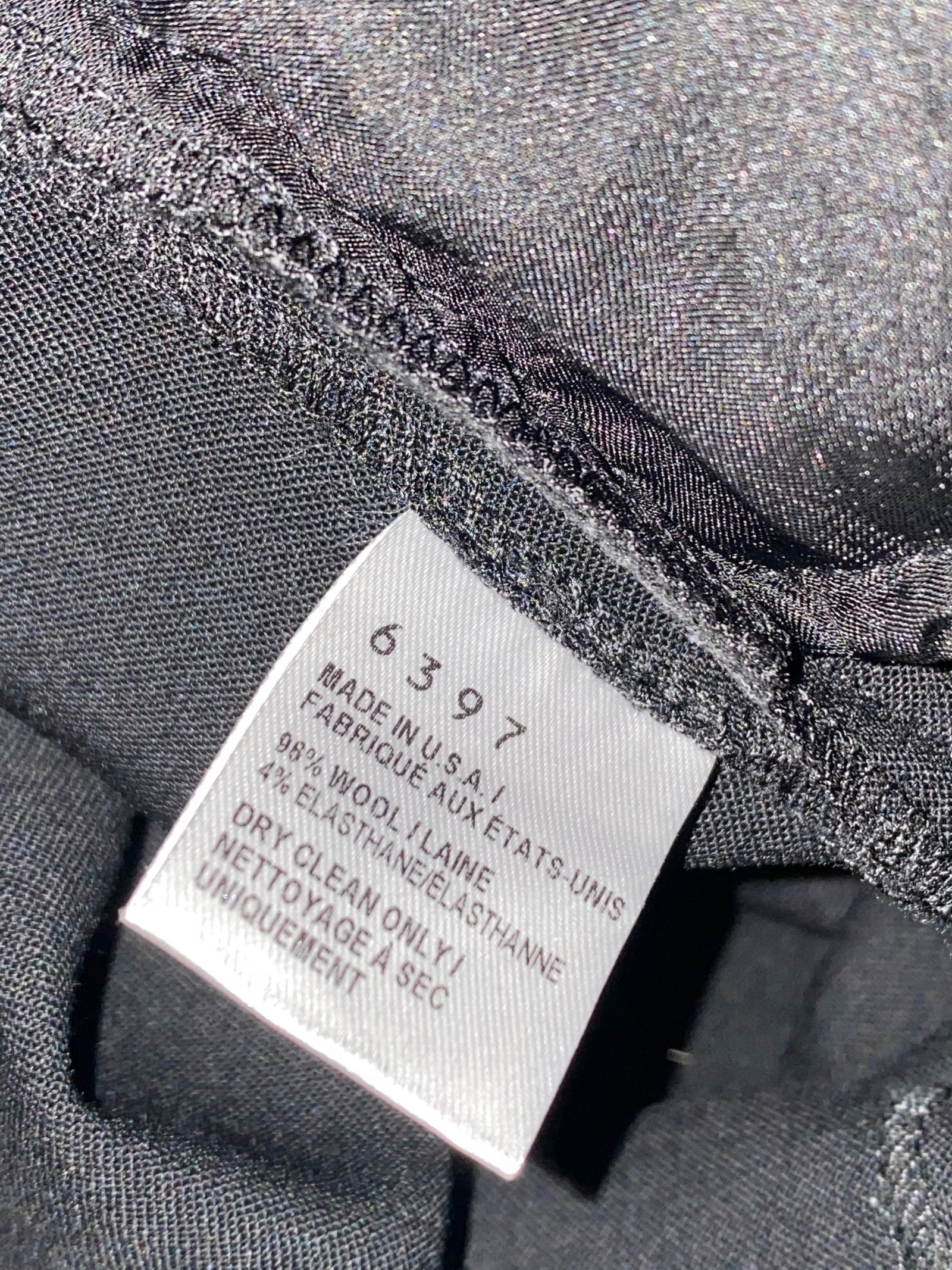 6397 Black Wool Trousers Pants, Size Medium - 6