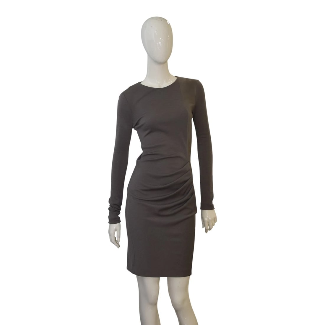 Joseph Taupe Wool & Leather Panel Bodycon Longsleeve Draped Dress – Size 36: Title:Joseph Taupe Wool & Leather Panel Bodycon Longsleeve Draped Dress – Size 36Description:Joseph Taupe Wool & Leather Panel Bodycon Longsleeve Draped Dress – Size 36 Sophisticated and