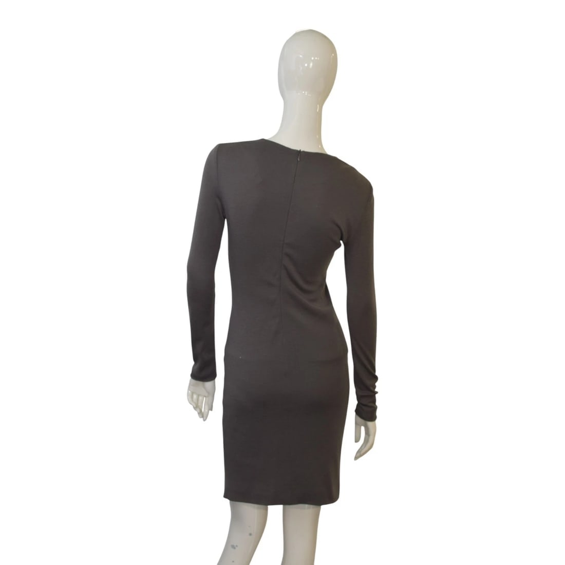 Joseph Taupe Wool & Leather Panel Bodycon Longsleeve Draped Dress – Size 36 - 2