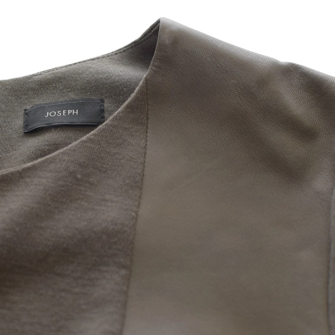 Joseph Taupe Wool & Leather Panel Bodycon Longsleeve Draped Dress – Size 36 - 3