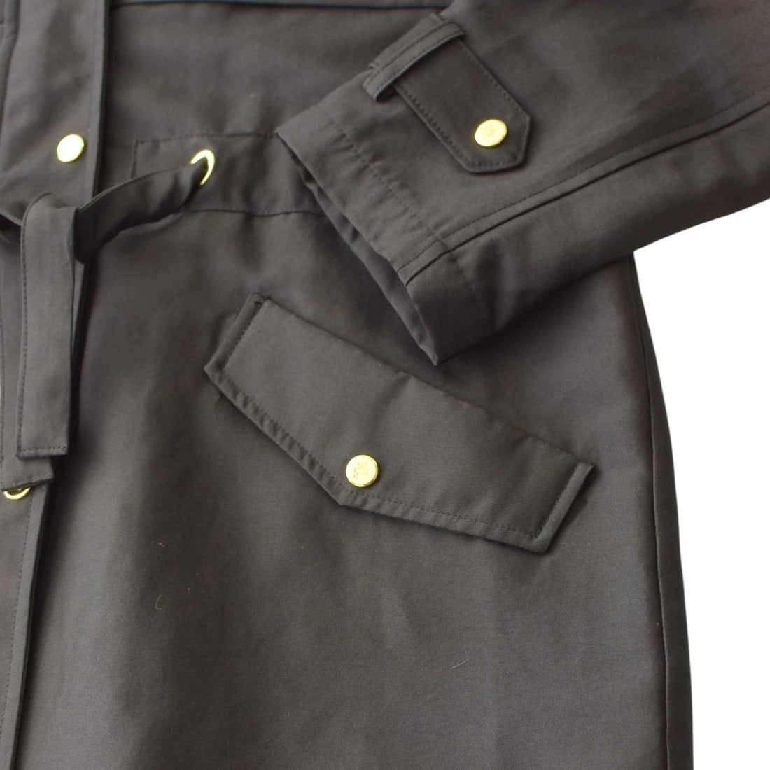 Ralph Lauren Black Hooded Parka Jacket Gold Hardware Size M Lauren series Belted - 6