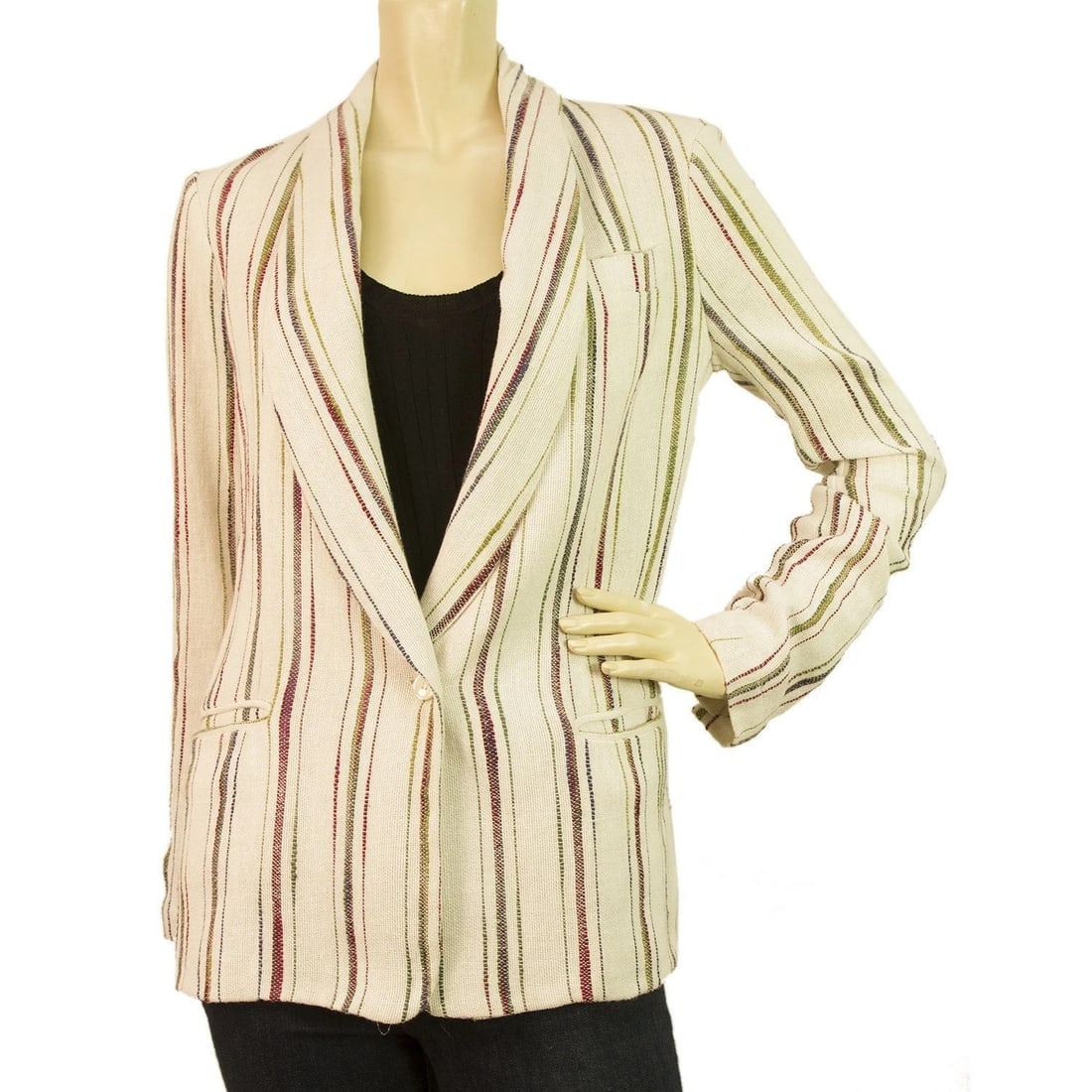 Maje Off White Ecru Striped single button Cotton Summer Blazer jacket size 36: Title:Maje Off White Ecru Striped single button Cotton Summer Blazer jacket size 36 Description:Maje single button Blazer, 100% cotton , size 36 Classic at the front, single breasted, one button jacke