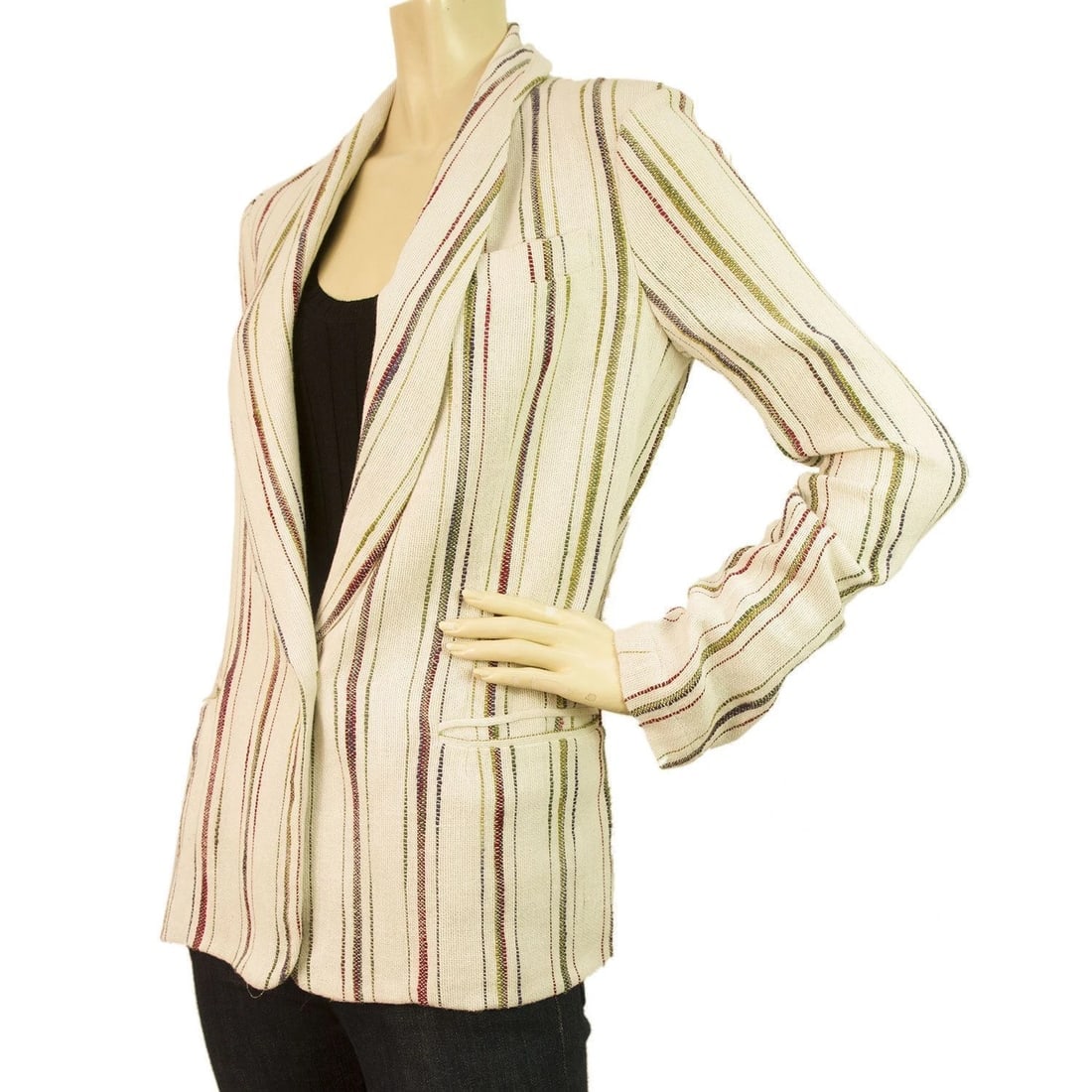 Maje Off White Ecru Striped single button Cotton Summer Blazer jacket size 36 - 2
