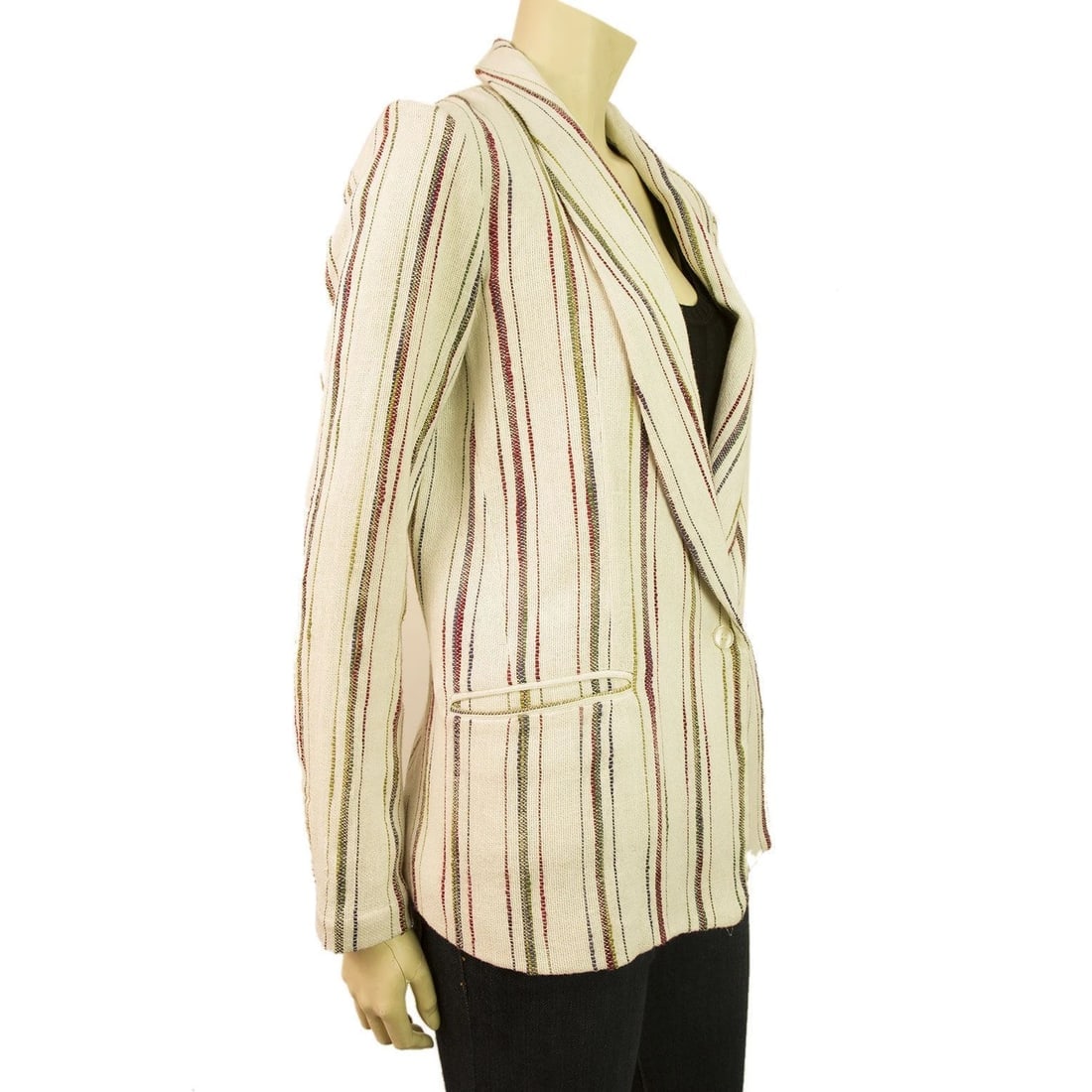 Maje Off White Ecru Striped single button Cotton Summer Blazer jacket size 36 - 4