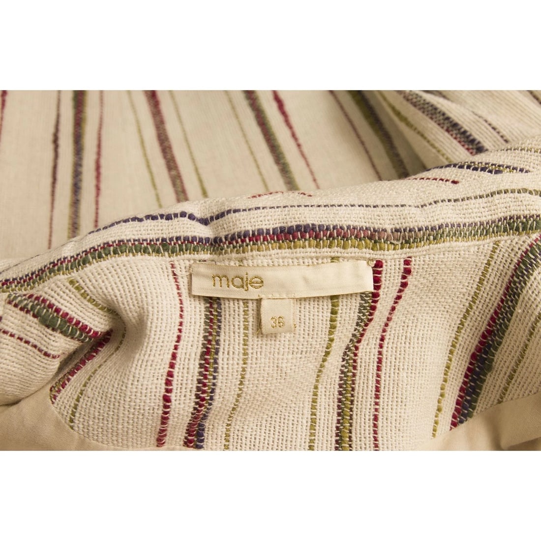 Maje Off White Ecru Striped single button Cotton Summer Blazer jacket size 36 - 5