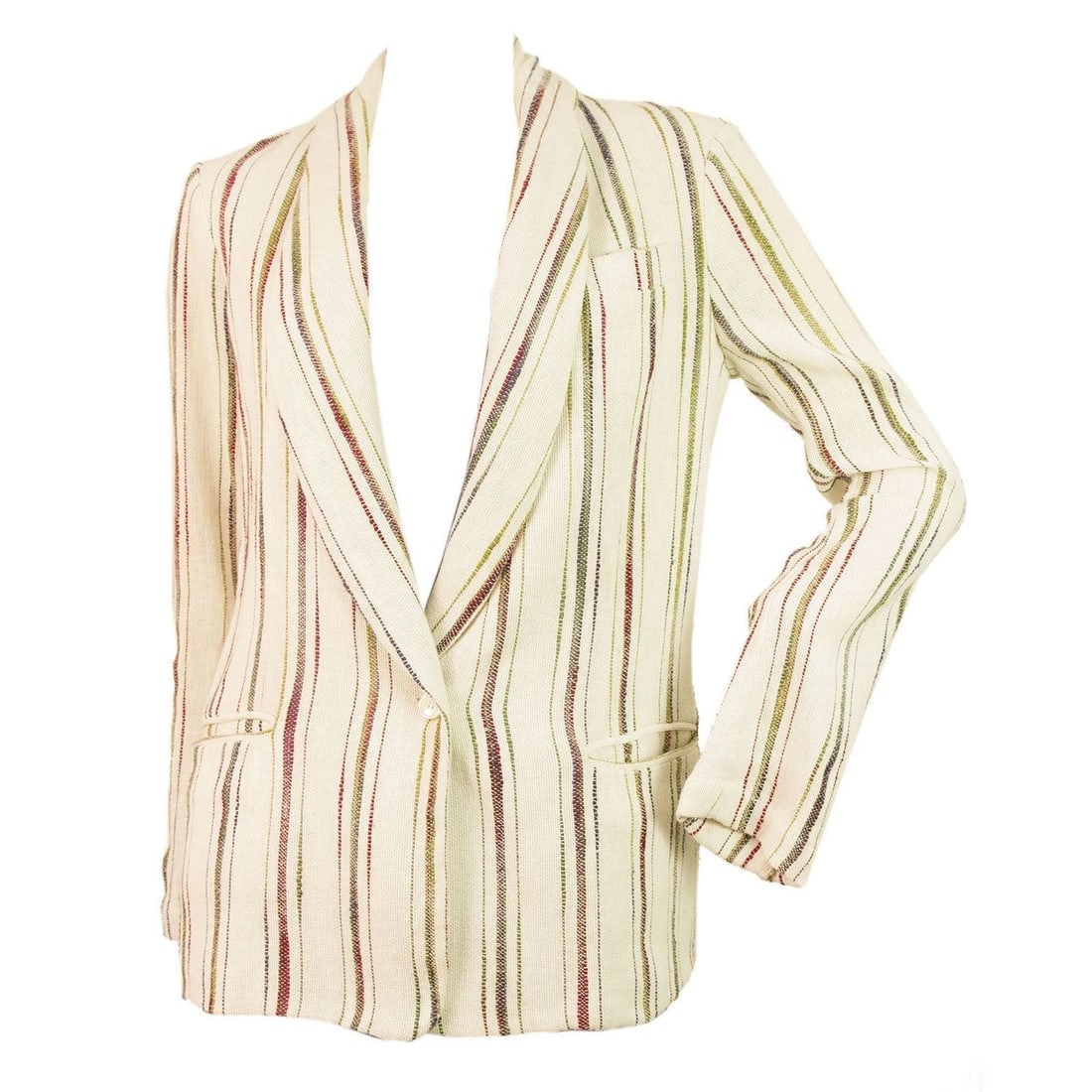 Maje Off White Ecru Striped single button Cotton Summer Blazer jacket size 36 - 7