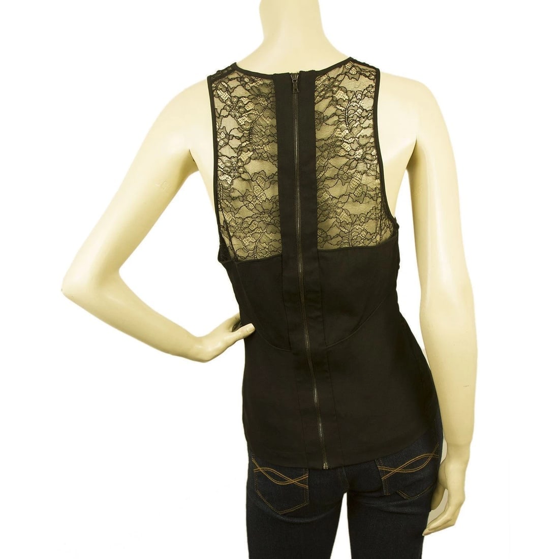 NEW Robert Rodriguez Black Floral Lace Silk Sleeveless Top Blouse Back Zipper 6 - 2
