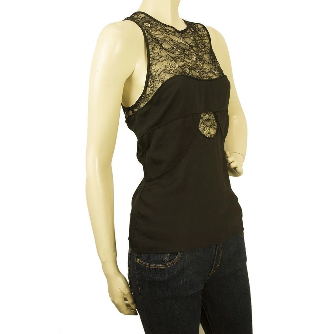 NEW Robert Rodriguez Black Floral Lace Silk Sleeveless Top Blouse Back Zipper 6 - 4
