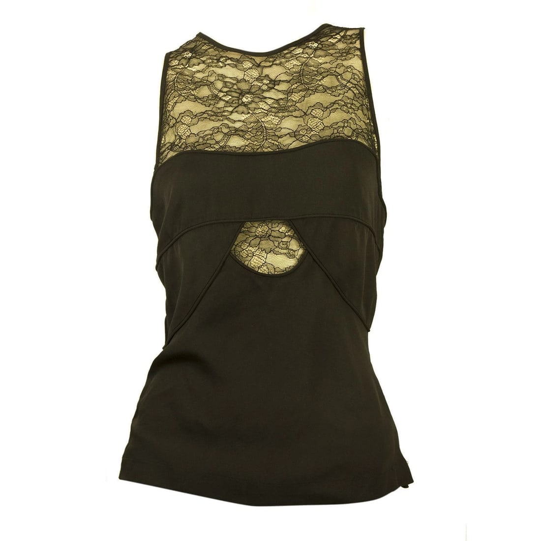 NEW Robert Rodriguez Black Floral Lace Silk Sleeveless Top Blouse Back Zipper 6 - 7